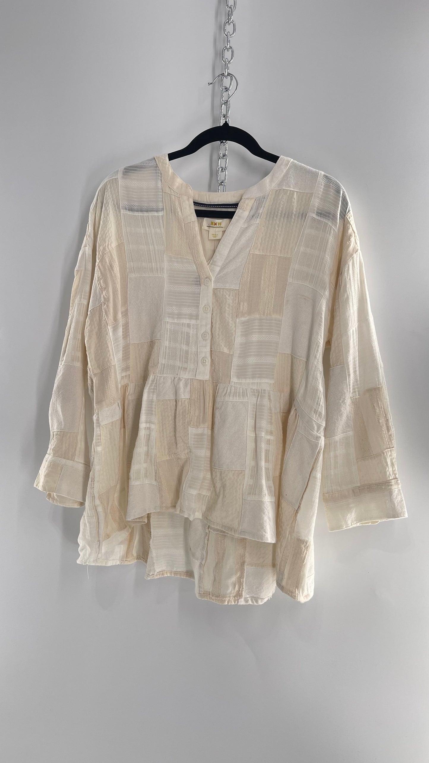 Anthropologie Patchwork Off White Voluminous Blouse with Tags Attached (Small)