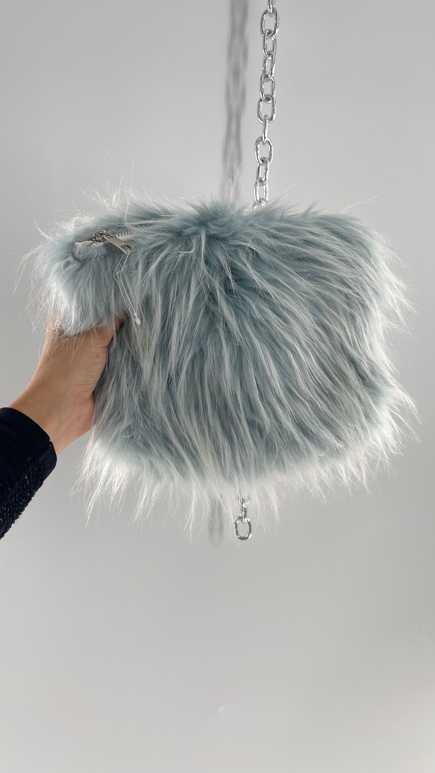 Urban Outfitters Baby Blue Troll Hair Fuzzy Makeup Bag