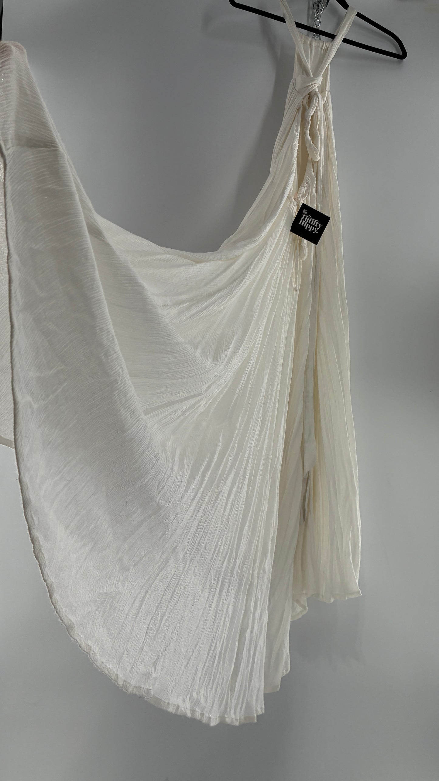 Free People White Voluminous Maxi Gown with Low Open Back (XS)