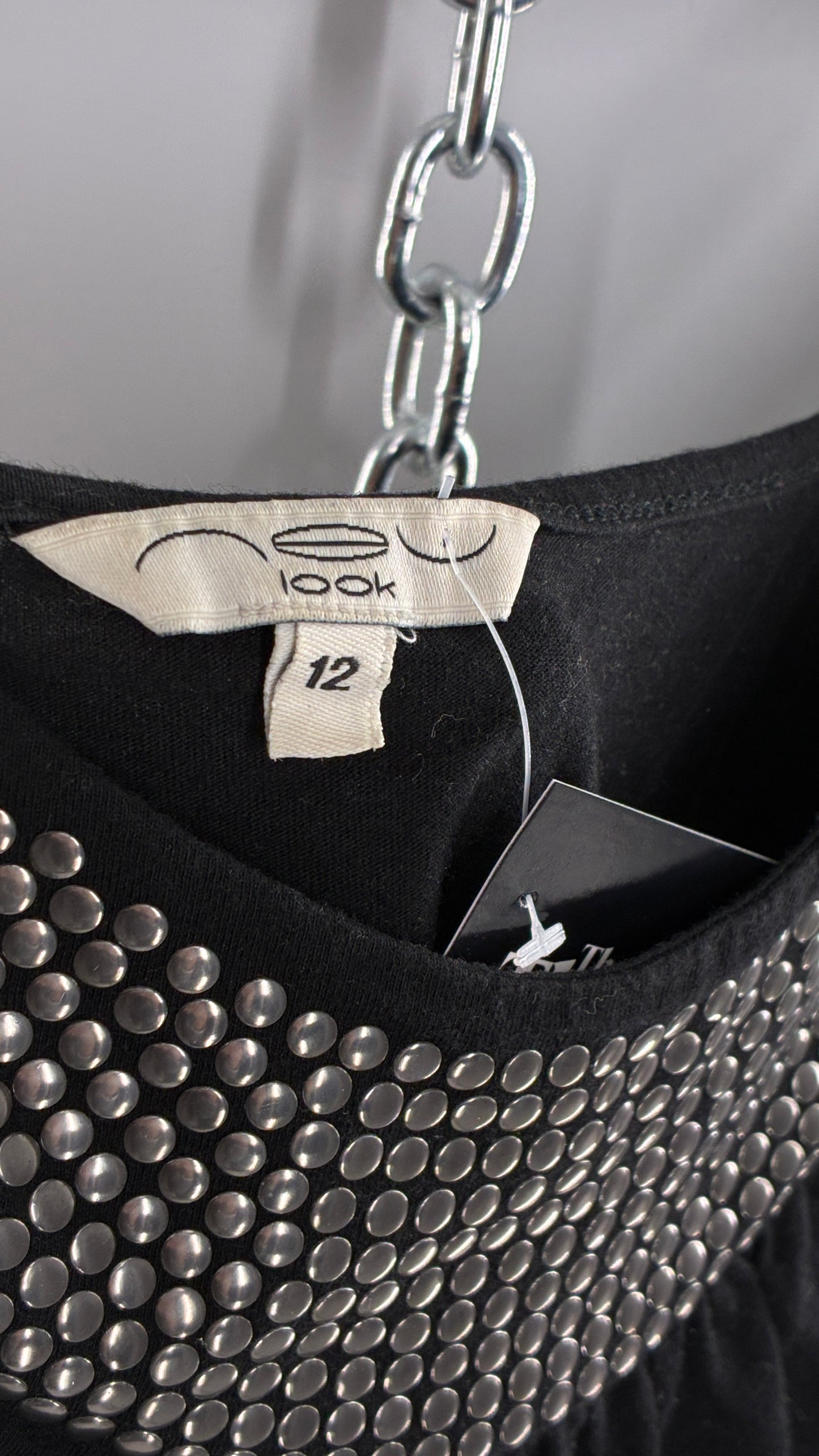 NEU LOOK Vintage Black Silver Studded Neckline Camisole Tank (12)