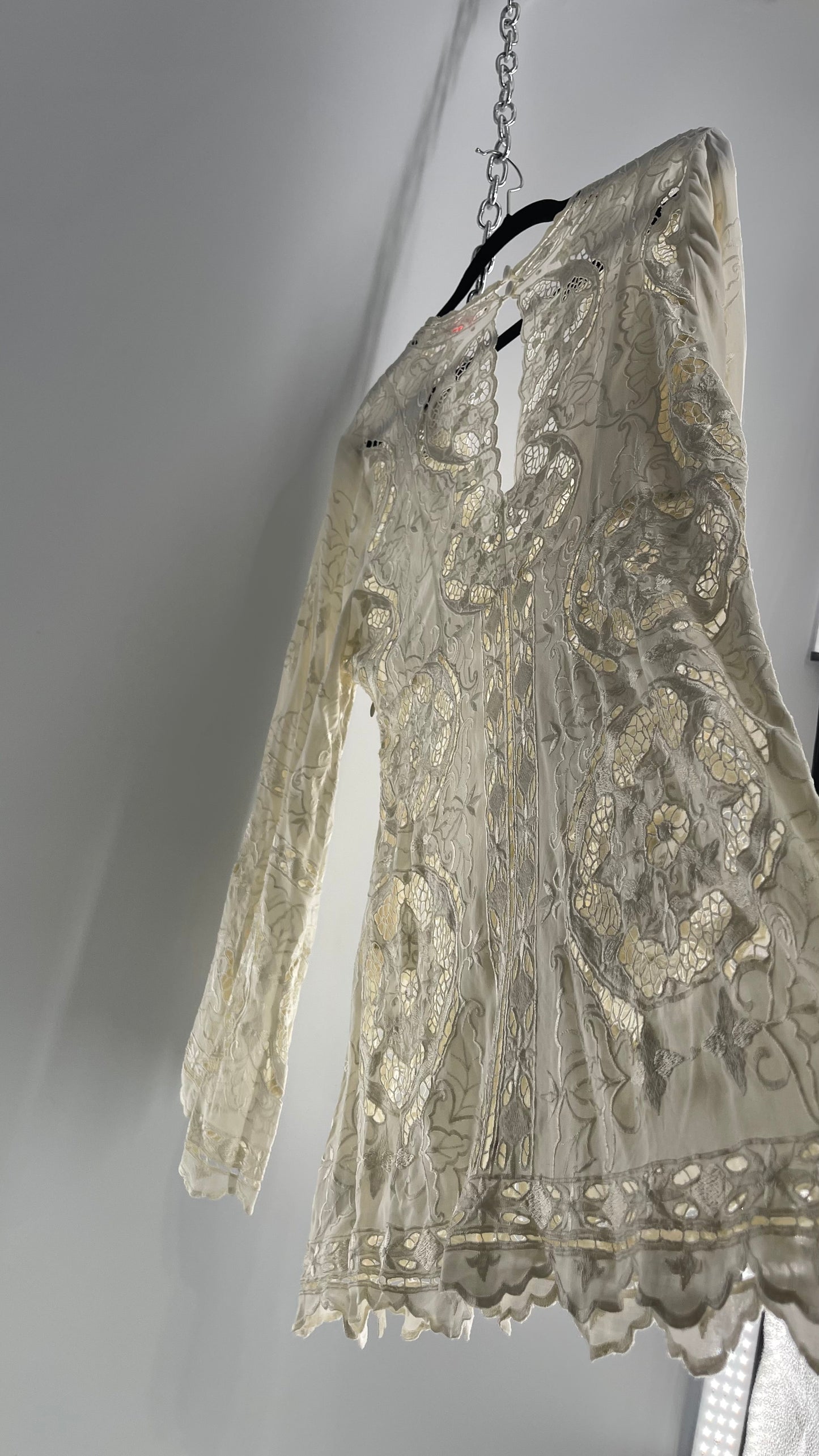 Free People Cream Lace Mini Dress (Small)