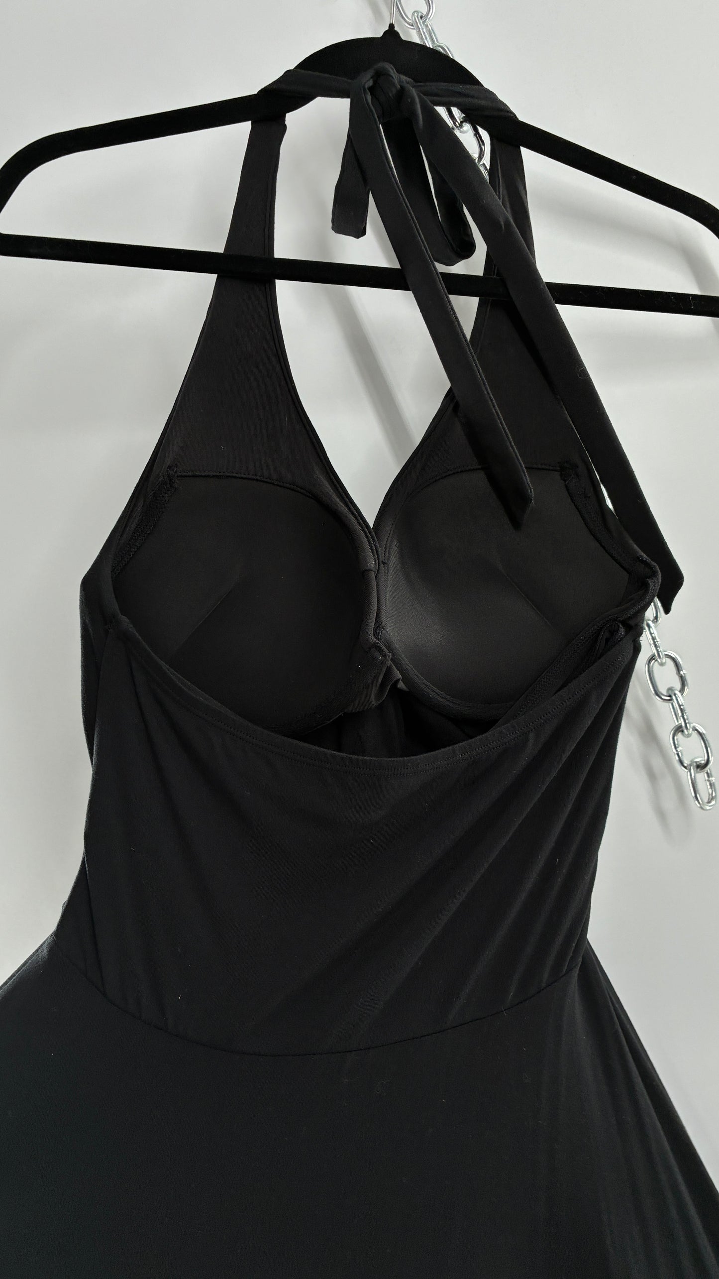 Rare Vintage Victoria’s Secret Black Jersey Knit Halter Voluminous Dress with Built in Padded Bra (34C)