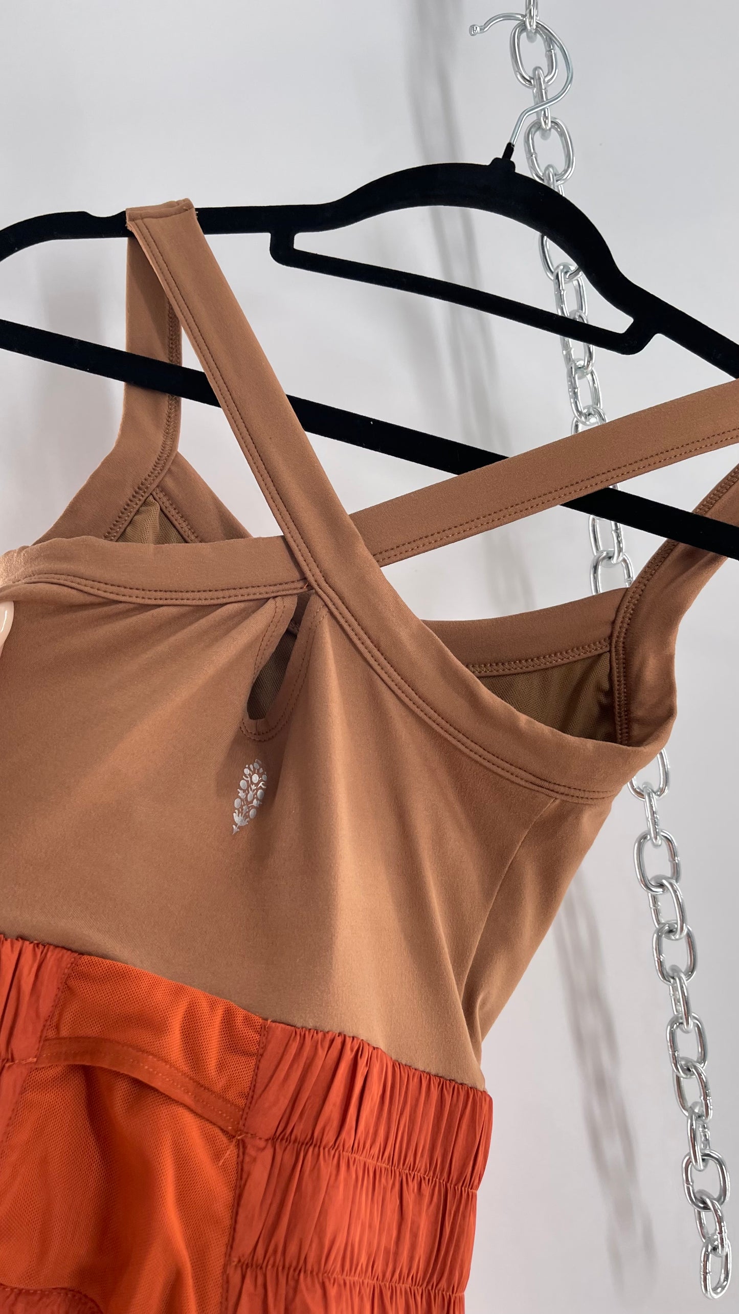 Free People Movement Tan Jumpsuit with Burnt Orange Parachute Shorts (XS)