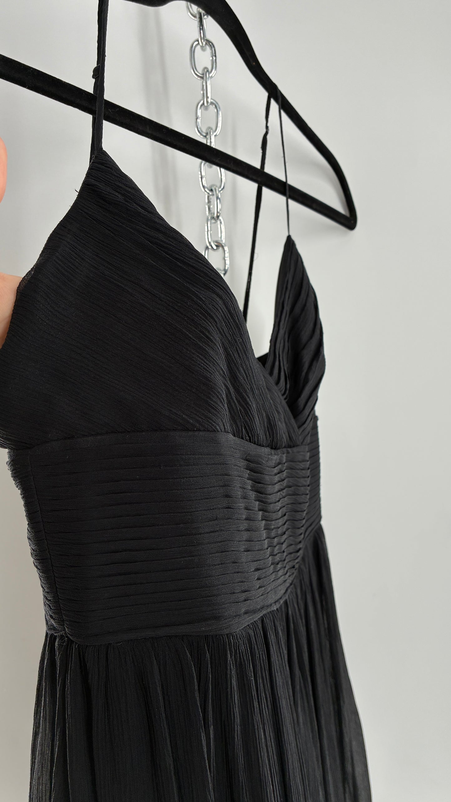 Vintage BCBGMAXAZRIA Crimped Black Dress with Ostrich Feather Details (6)