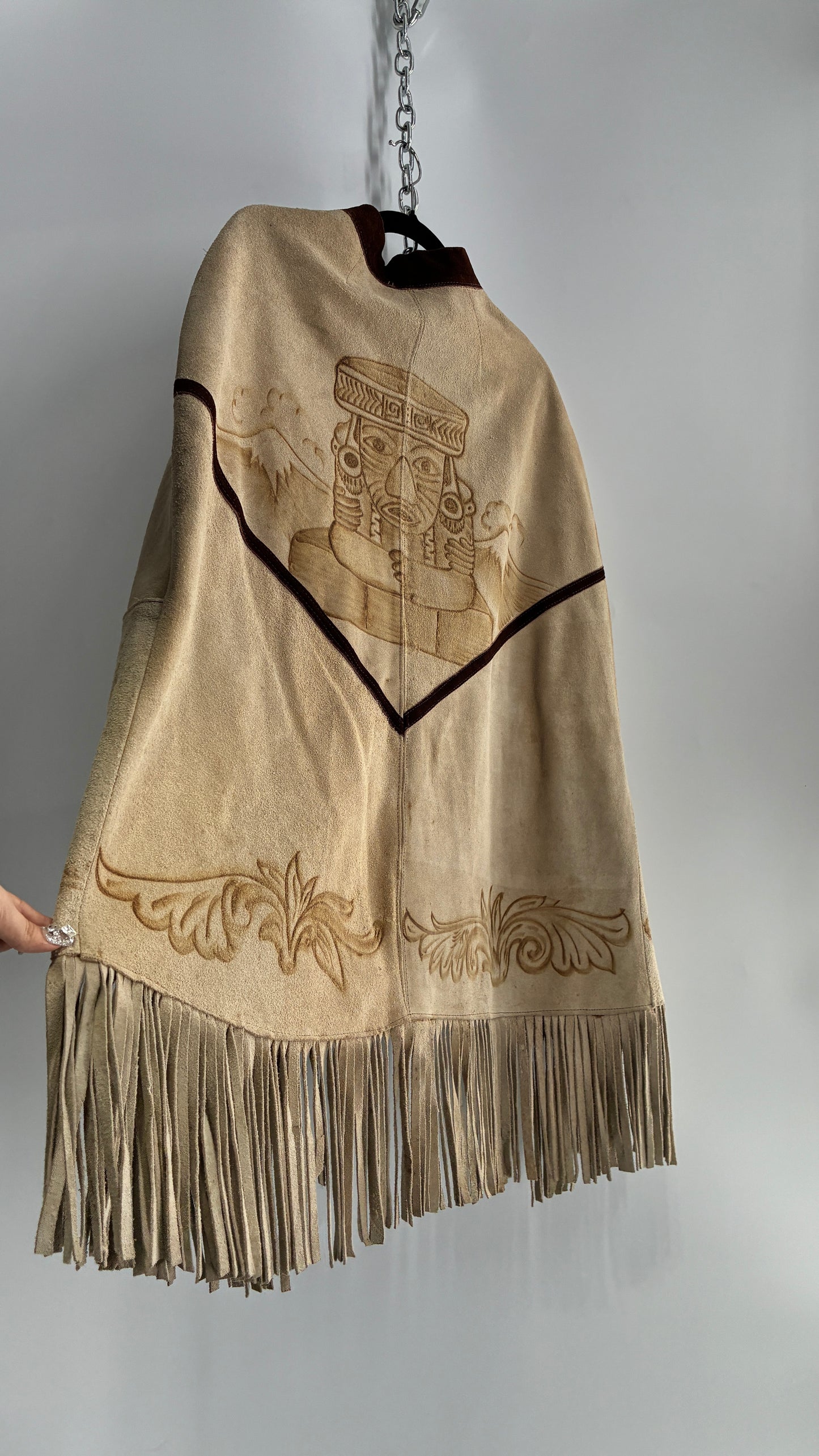 Vintage Animal Hide Engraved Poncho OverCoat (C)(One Size)
