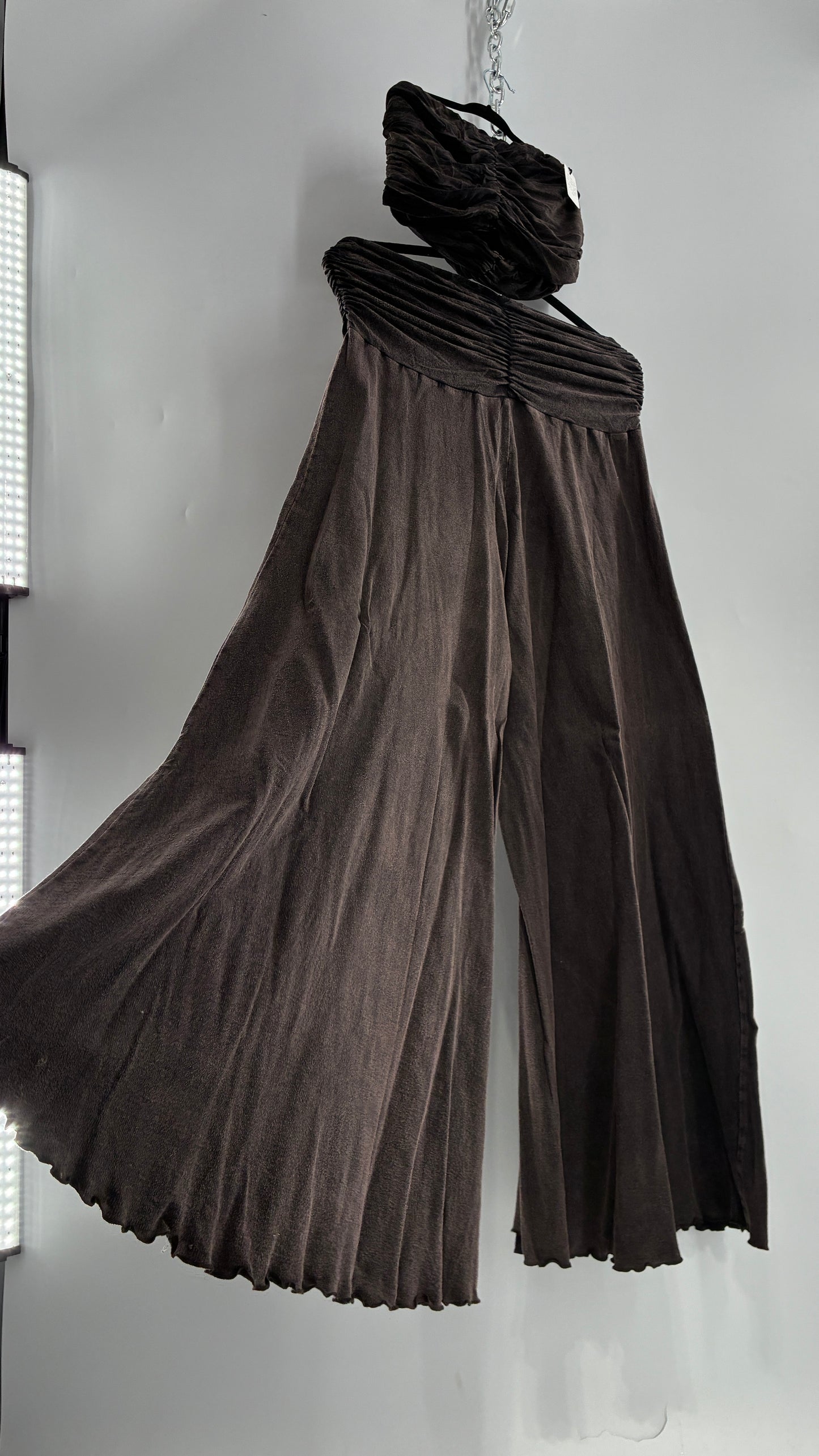 Free People Acid Wash Style Ruched Tube Top And Ultra Wide Leg Pant Set with Tags Attached (L)