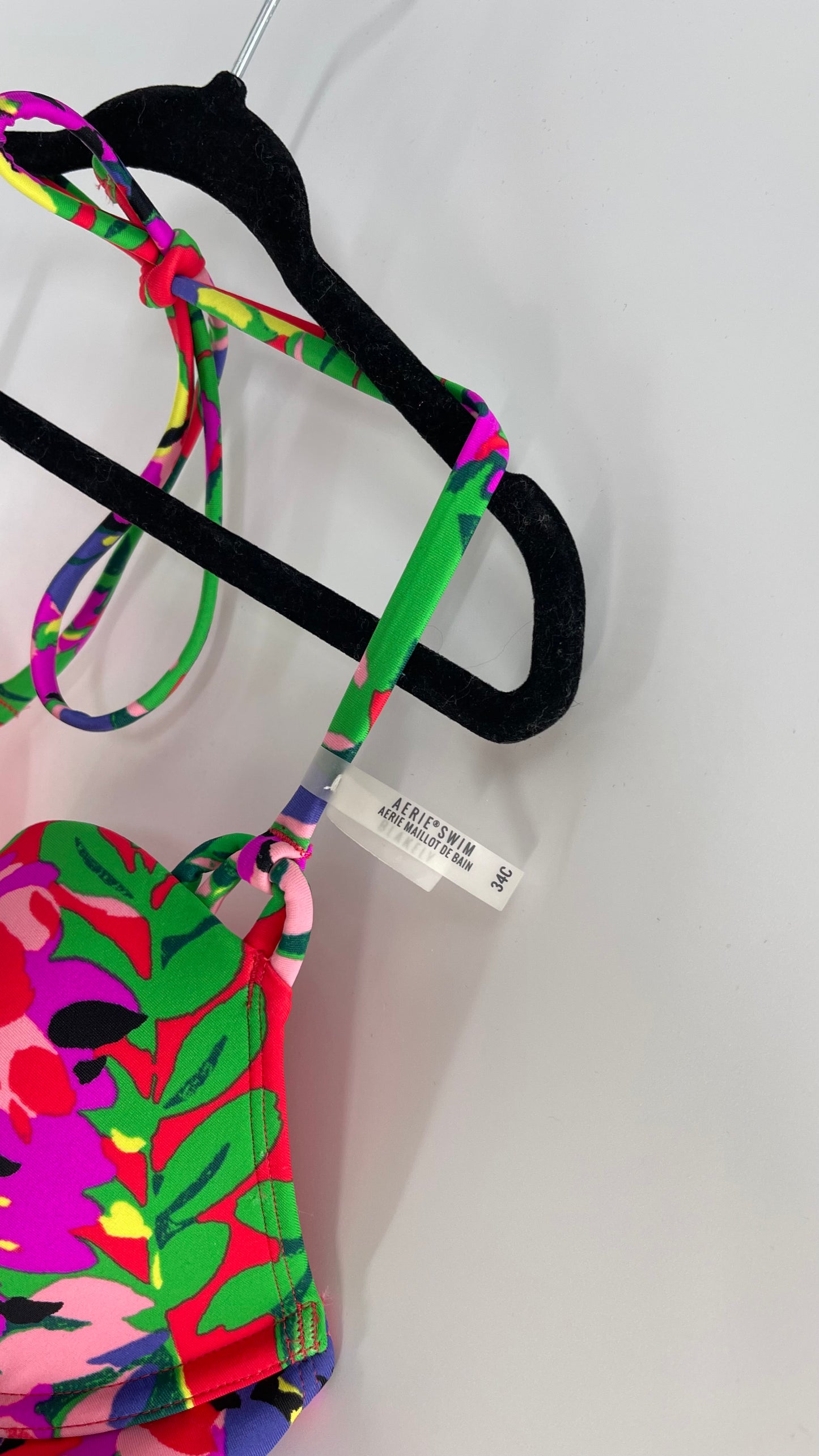 AERIE Red Tropical Underwire Swim Top (34C)