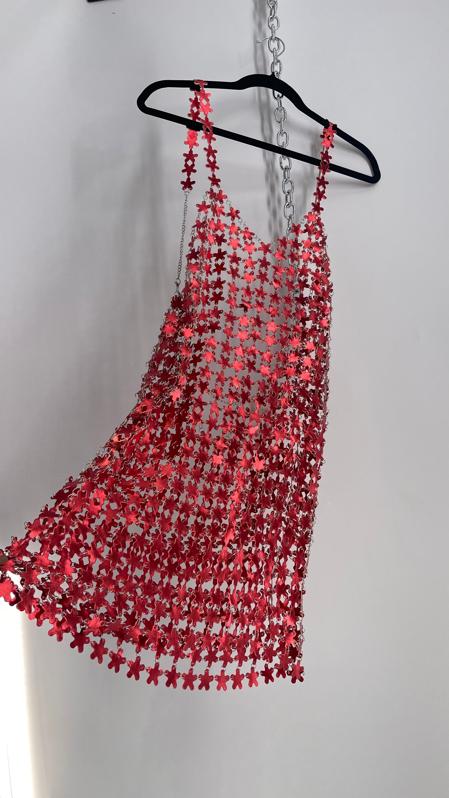 Urban Outfitters Chain Link Metallic Red Star Dress with Open Back