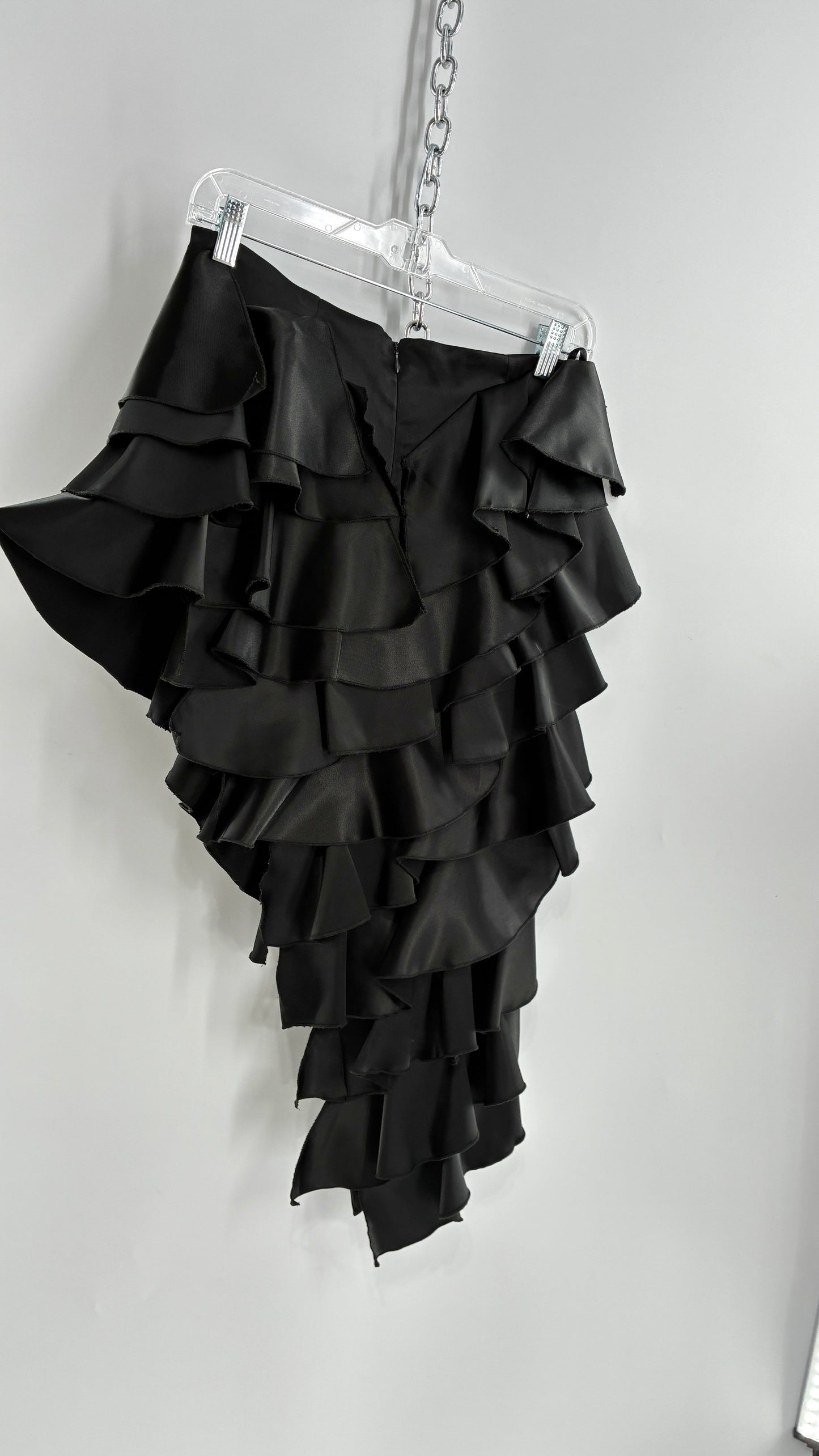 Deadstock Rare 1990s Vintage FRILLY LILLY Black Ruffled Asymmetric Skirt (8)