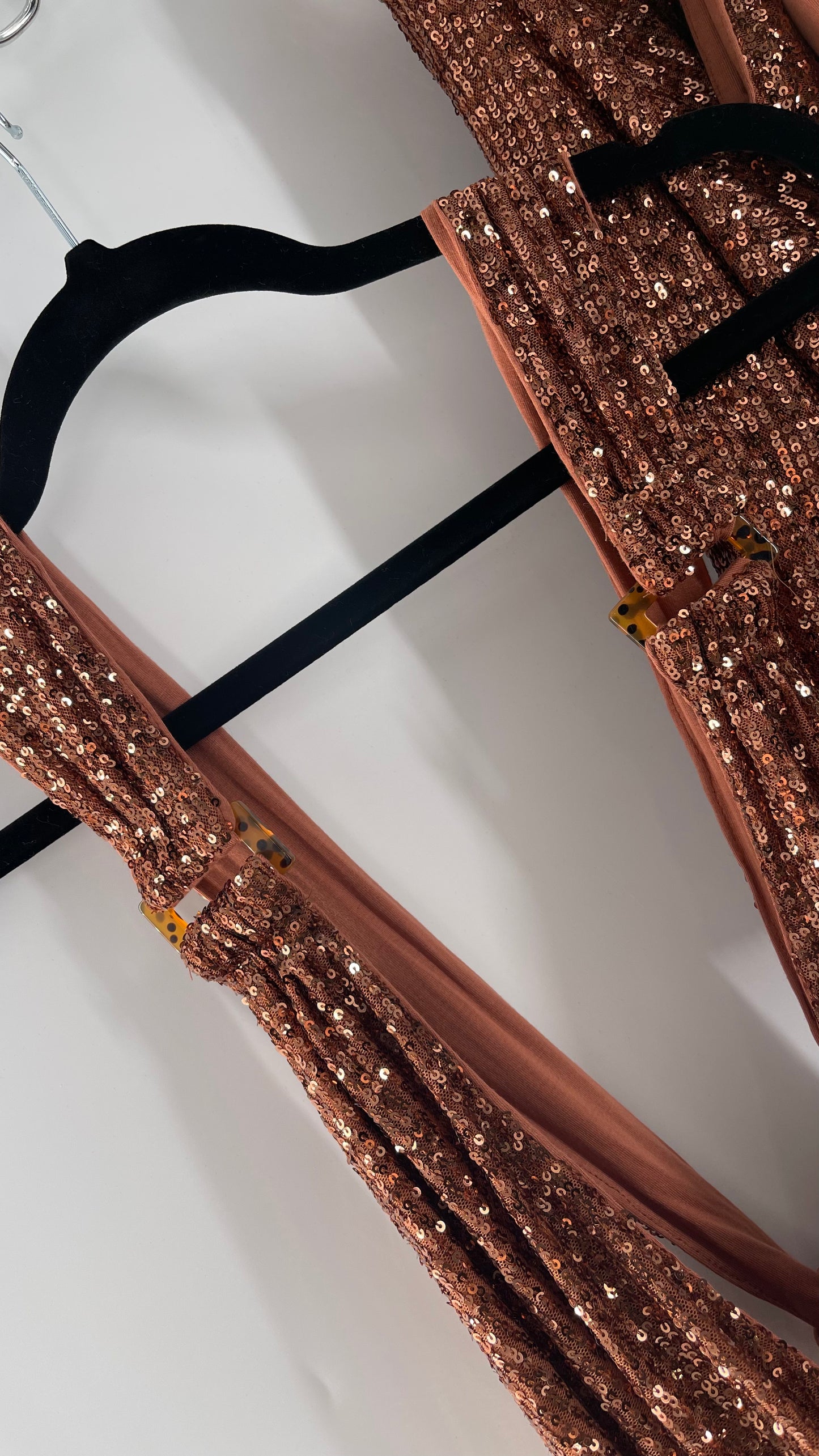 Free People Bronze Sequin 2Piece Set with Wrap Around Skirt and Bodysuit (XS body, S Skirt)