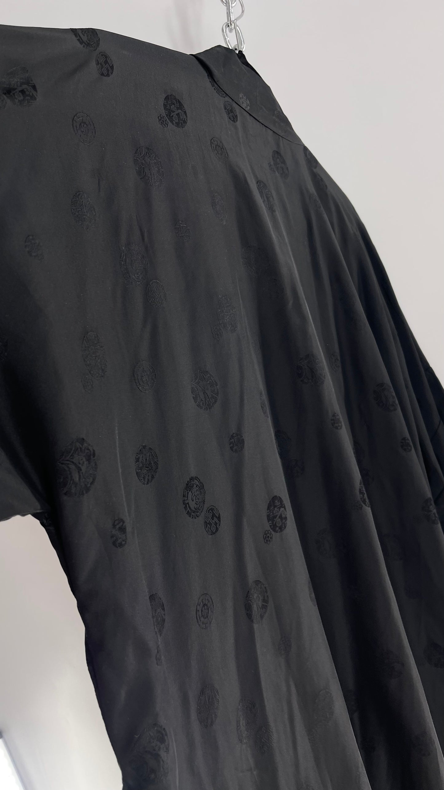 Vintage TREESHA 100% Pure Silk Black Long Embossed Robe (Large)