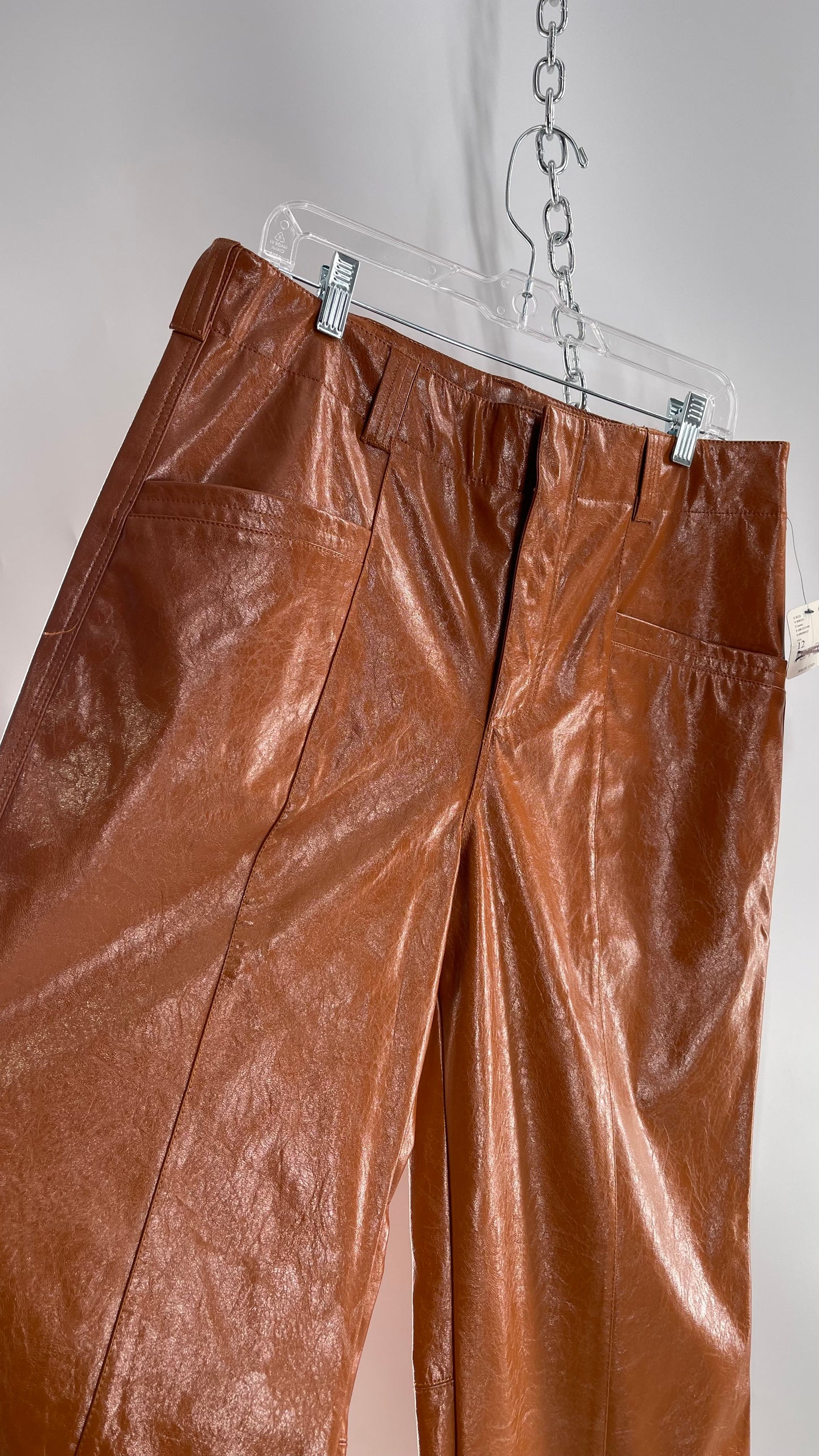 Free People Star Cross Lovers Cognac Brown Vegan Faux Leather Wide Leg Baggy Trouser(12)