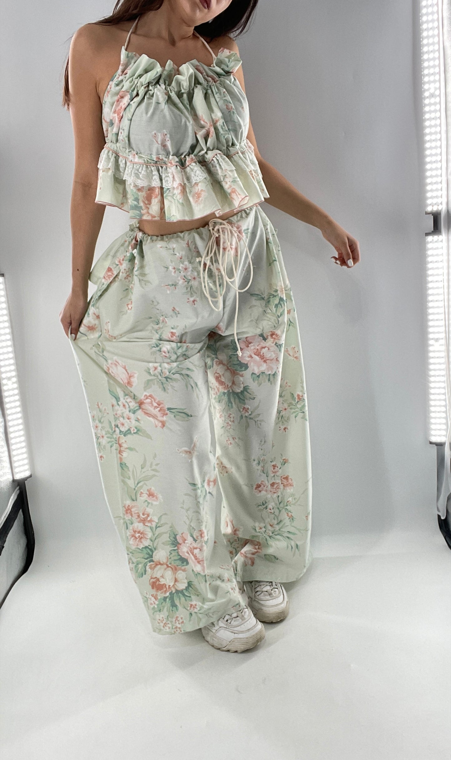 Vintage Set Covered in Delicate Dainty Florals, Butterflies, and Ruffles (One Size, Adjustable)