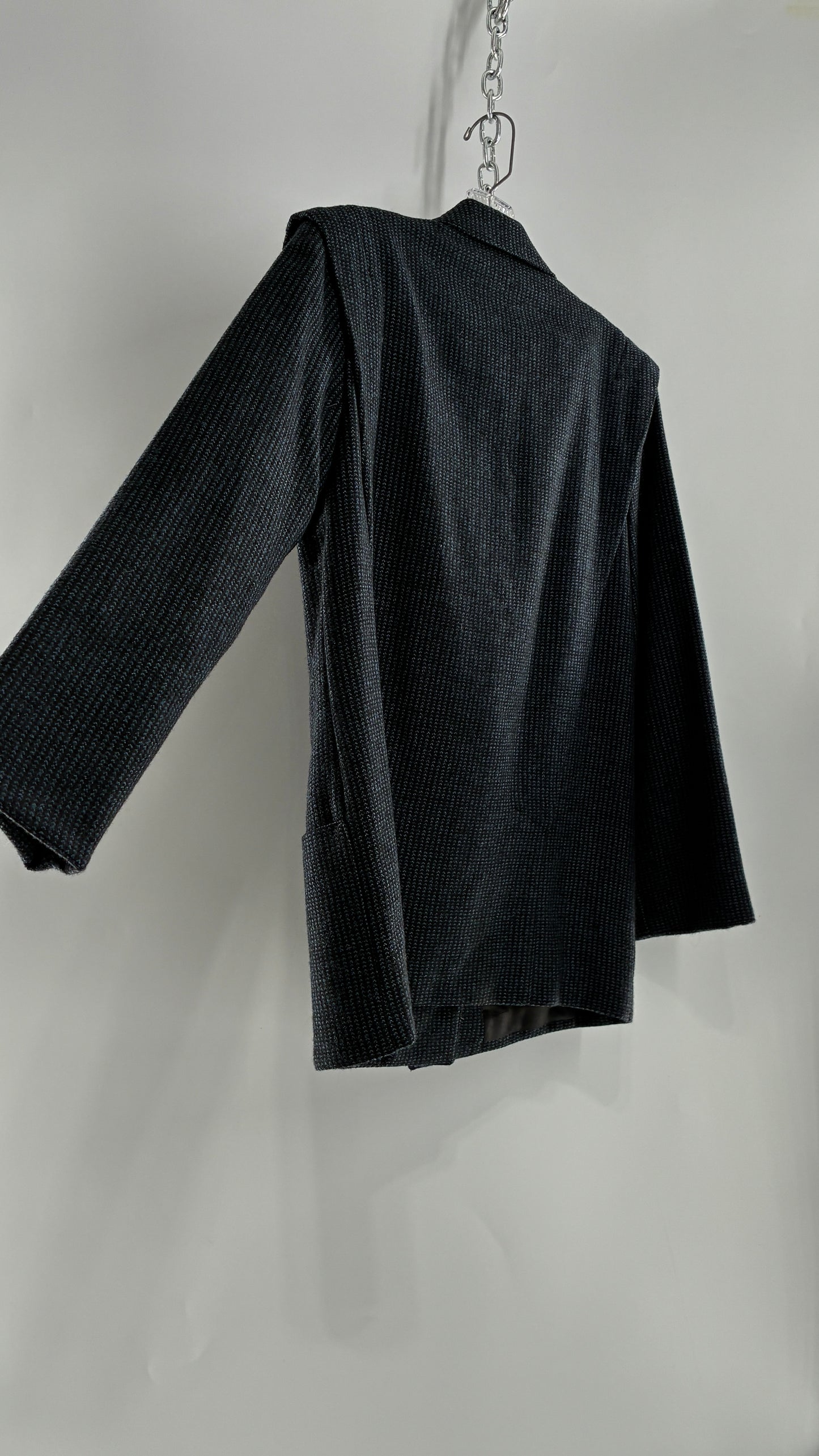 Vintage CHRISTIAN DIOR Navy Woven Maxi Skirt and Oversized Lapel Style Blazer with Padded Shoulders (8)