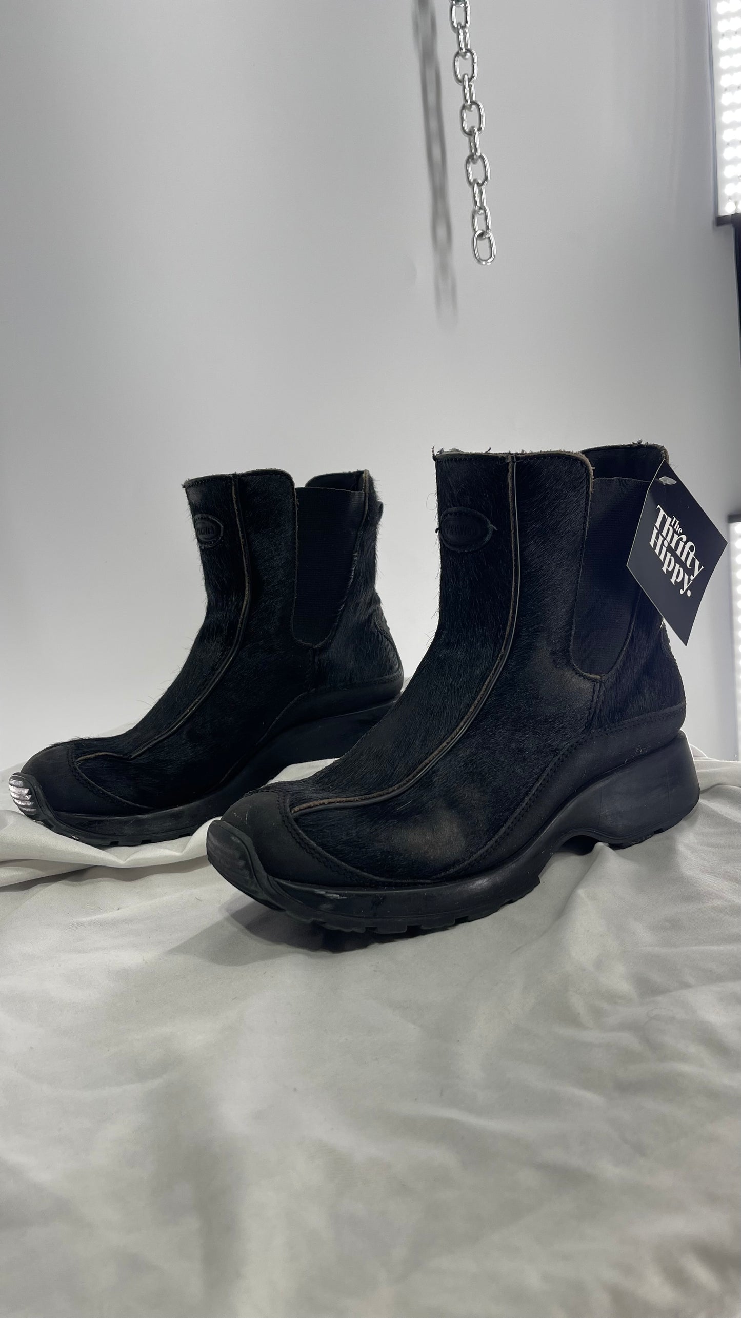 Vintage TECHNICA Black Cow Hide Round Toe Chunky Sole Boots (7.5)
