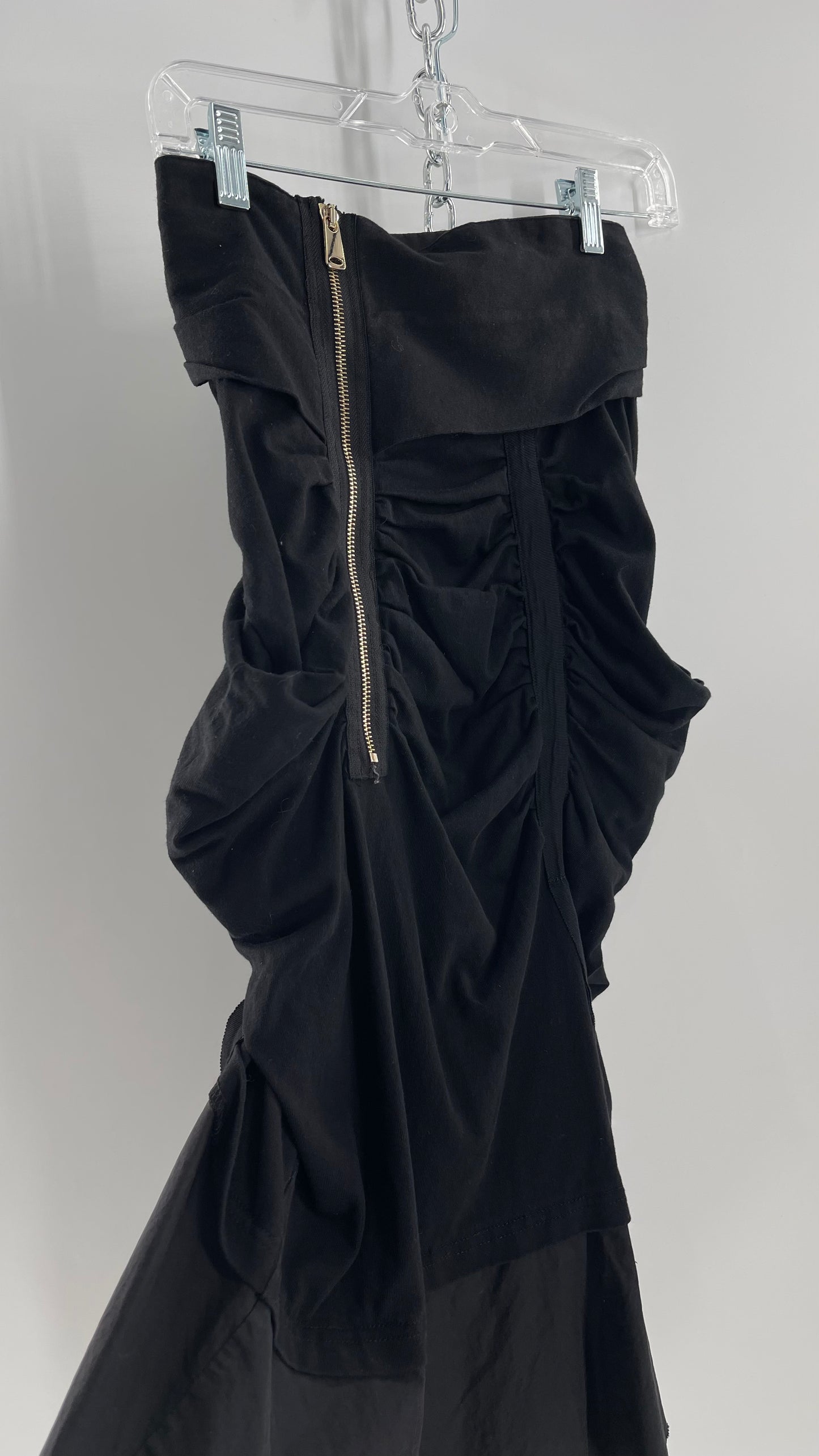 AGANOVICH Black TS50 Jersey Ruched Asymmetric Cargo Skirt with Gold Zipper (0)