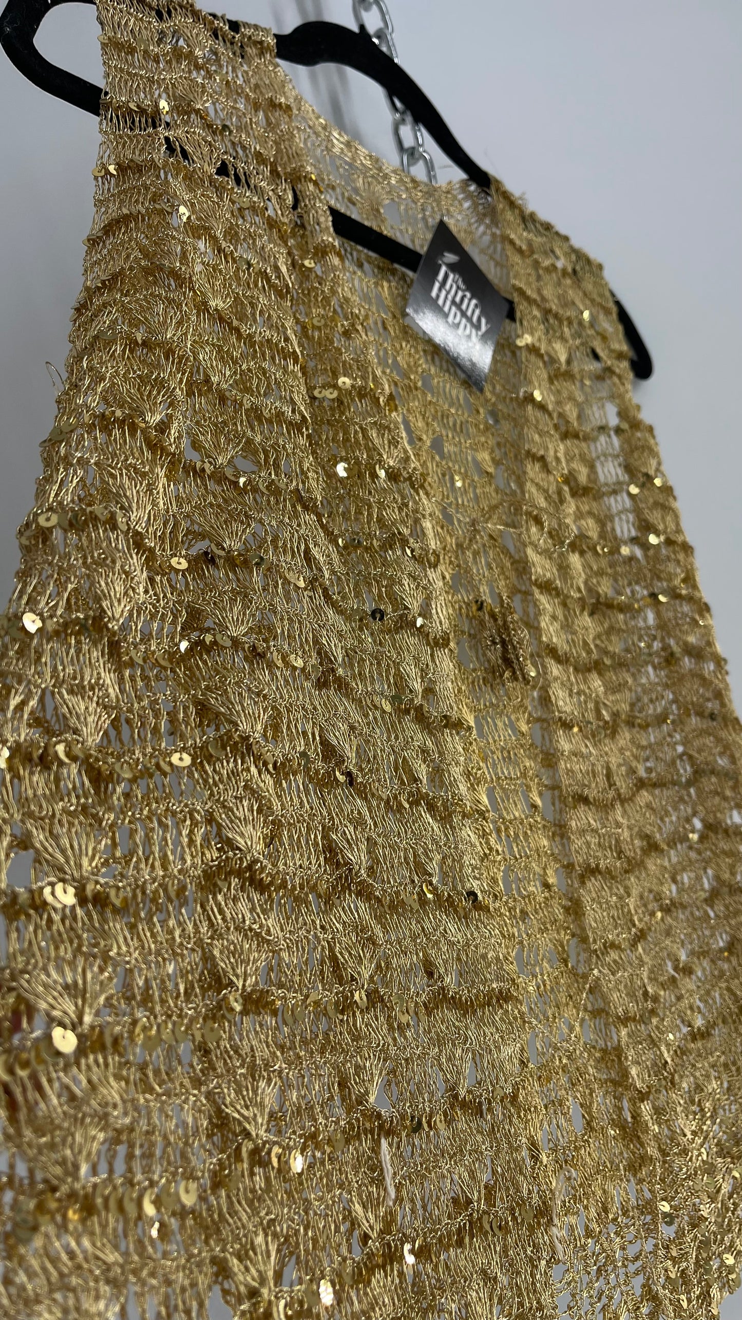 Vintage Gold Crochet Sequin Tie Bust Vest (S/M)