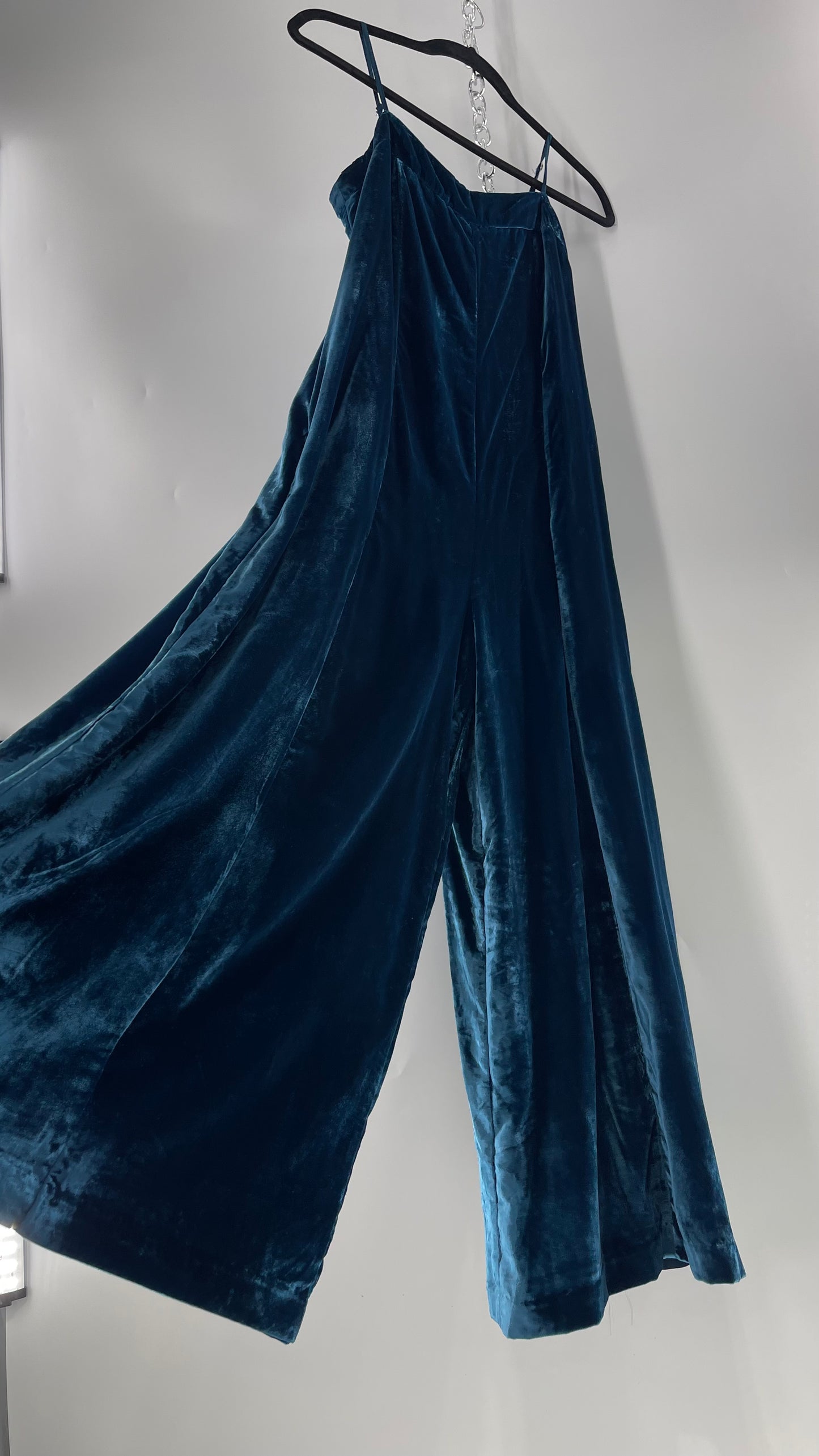 Anthropologie Blue Velvet Velour Wide Leg Jumpsuit (2)