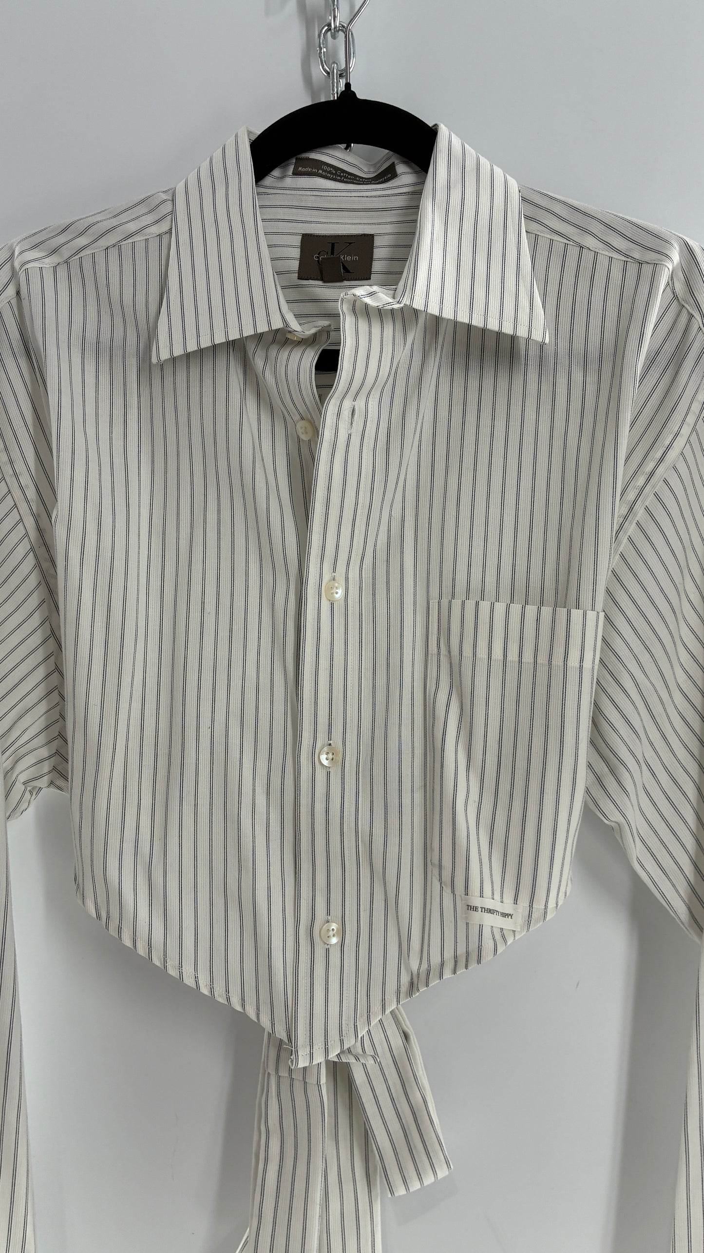 Vintage CALVIN KLEIN Reworked Button Front Backless White Striped Blouse (One Size)