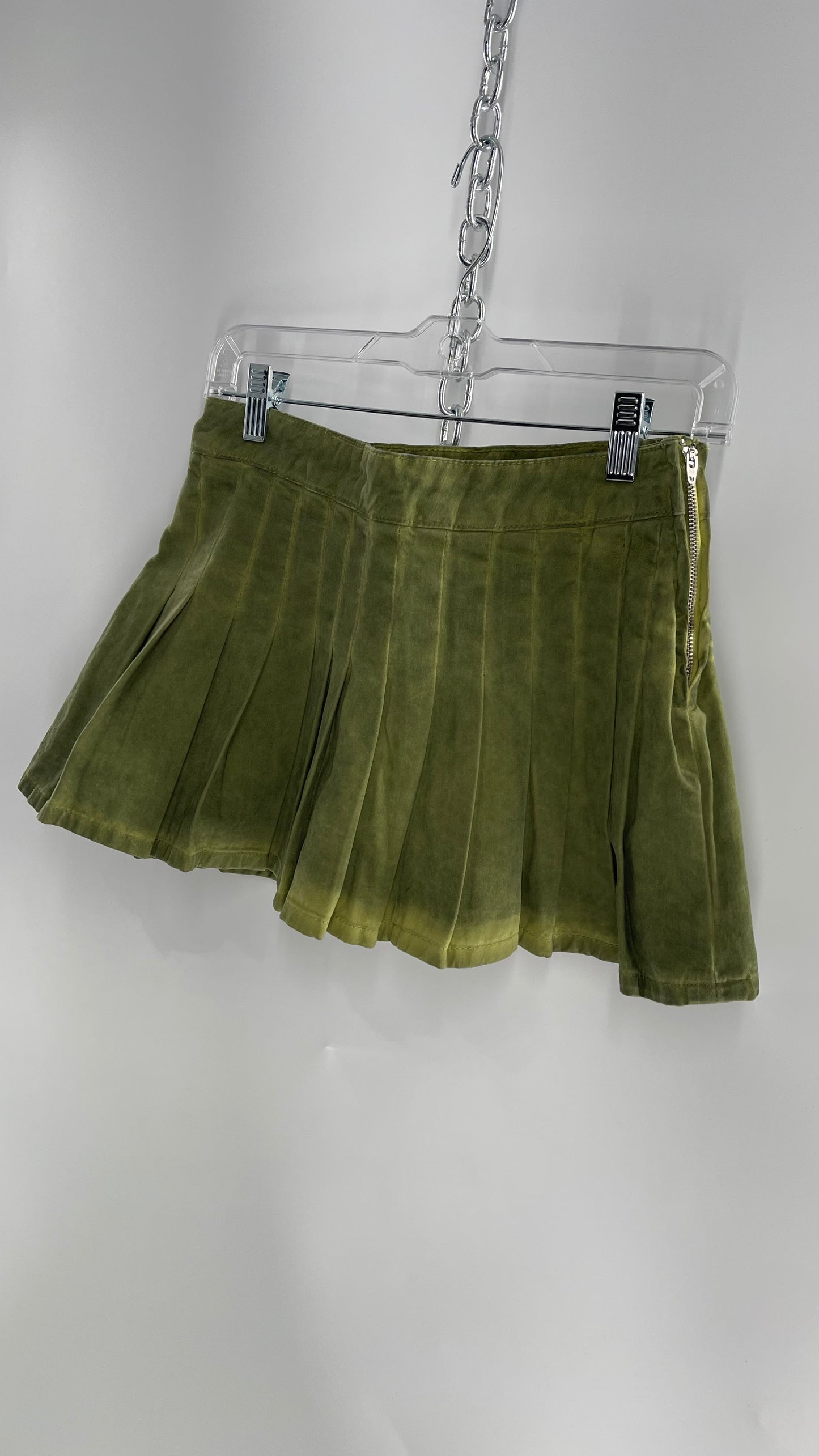 BDG Acid Washed Green Pleated Mini Skirt (XS)