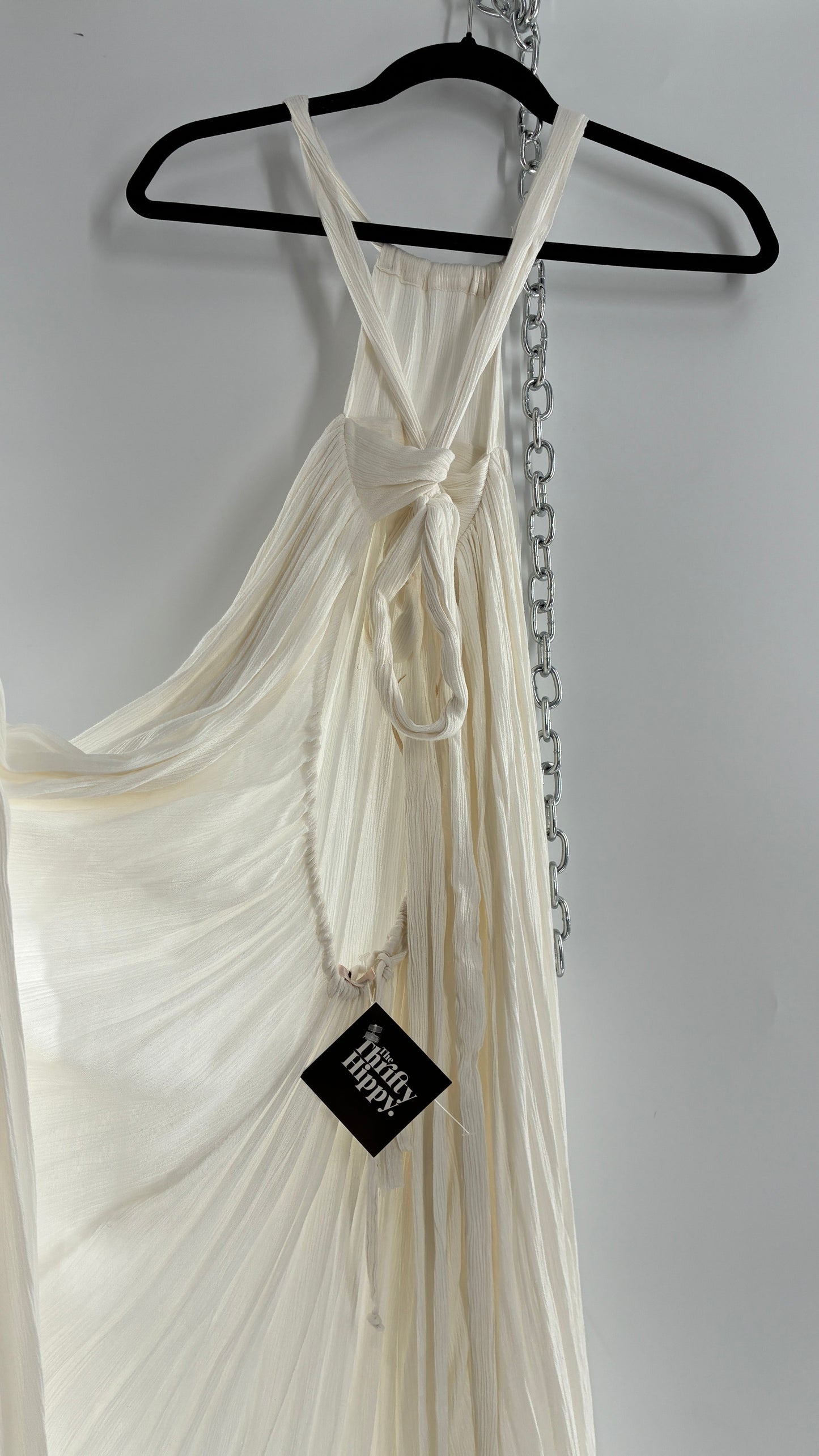Free People White Voluminous Maxi Gown with Low Open Back (XS)