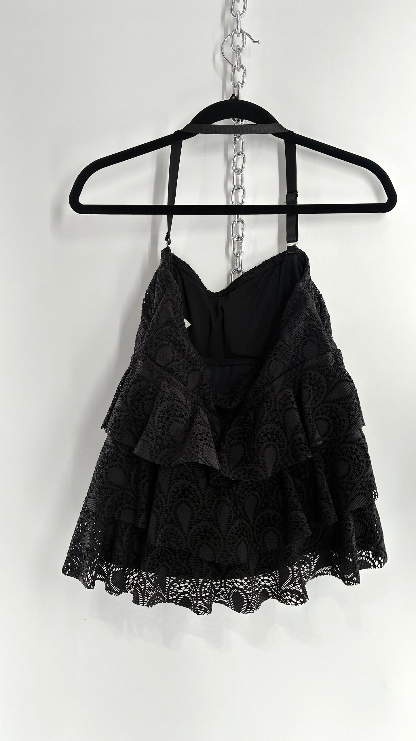 Vintage ISLAND ESCAPE Black Ruffled Heavy Lace Sleeveless with Built in Bra (10)