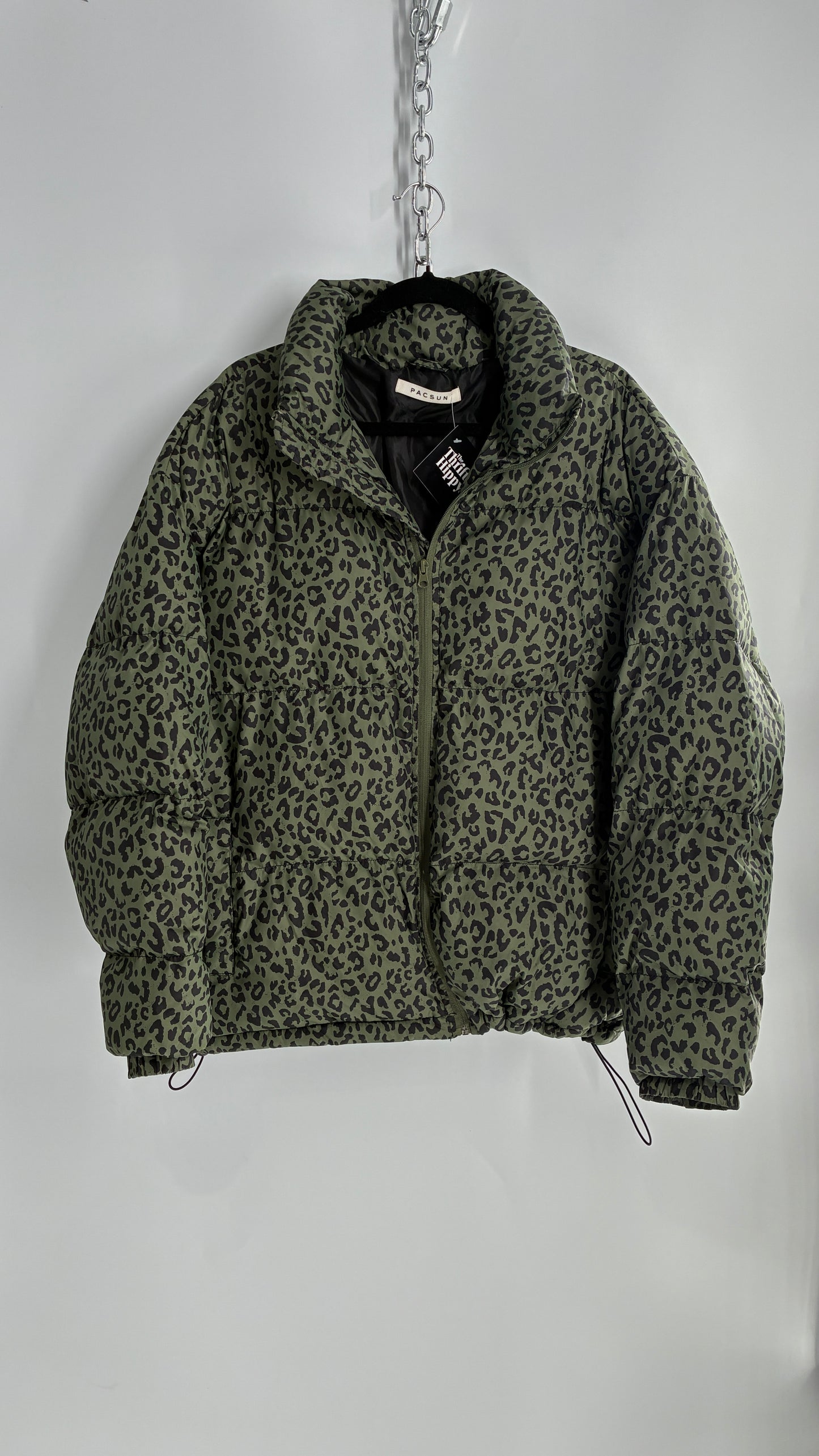 PACSUN Army Green Leopard Print Puffer Jacket (Large)