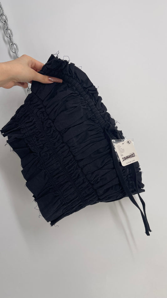 Free People Black Cotton Ruched Tank with Bow Bustline and Tags Attached (XS)