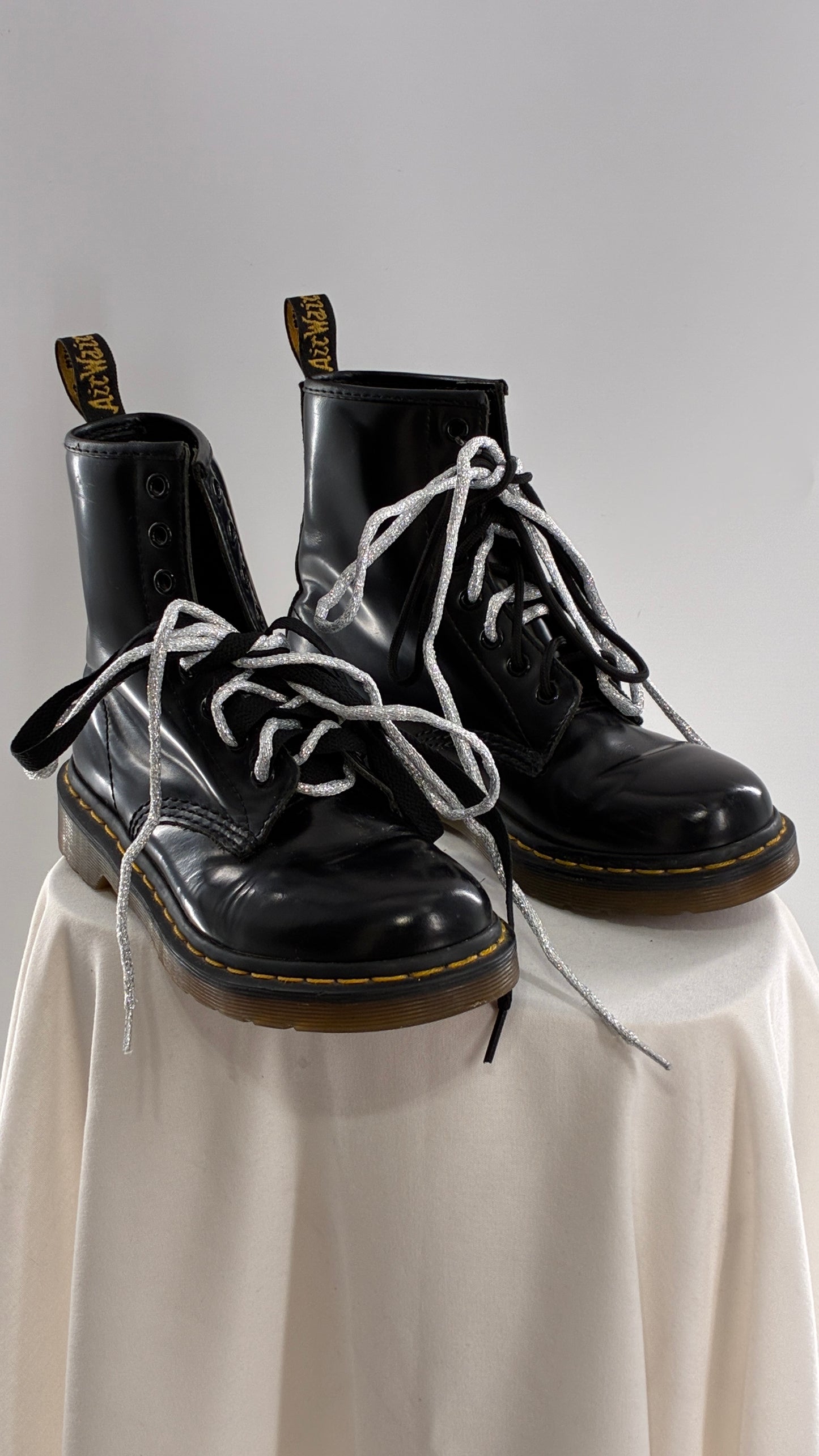 Vintage Dr. Martens Patent Leather Black Combat Boots (6)