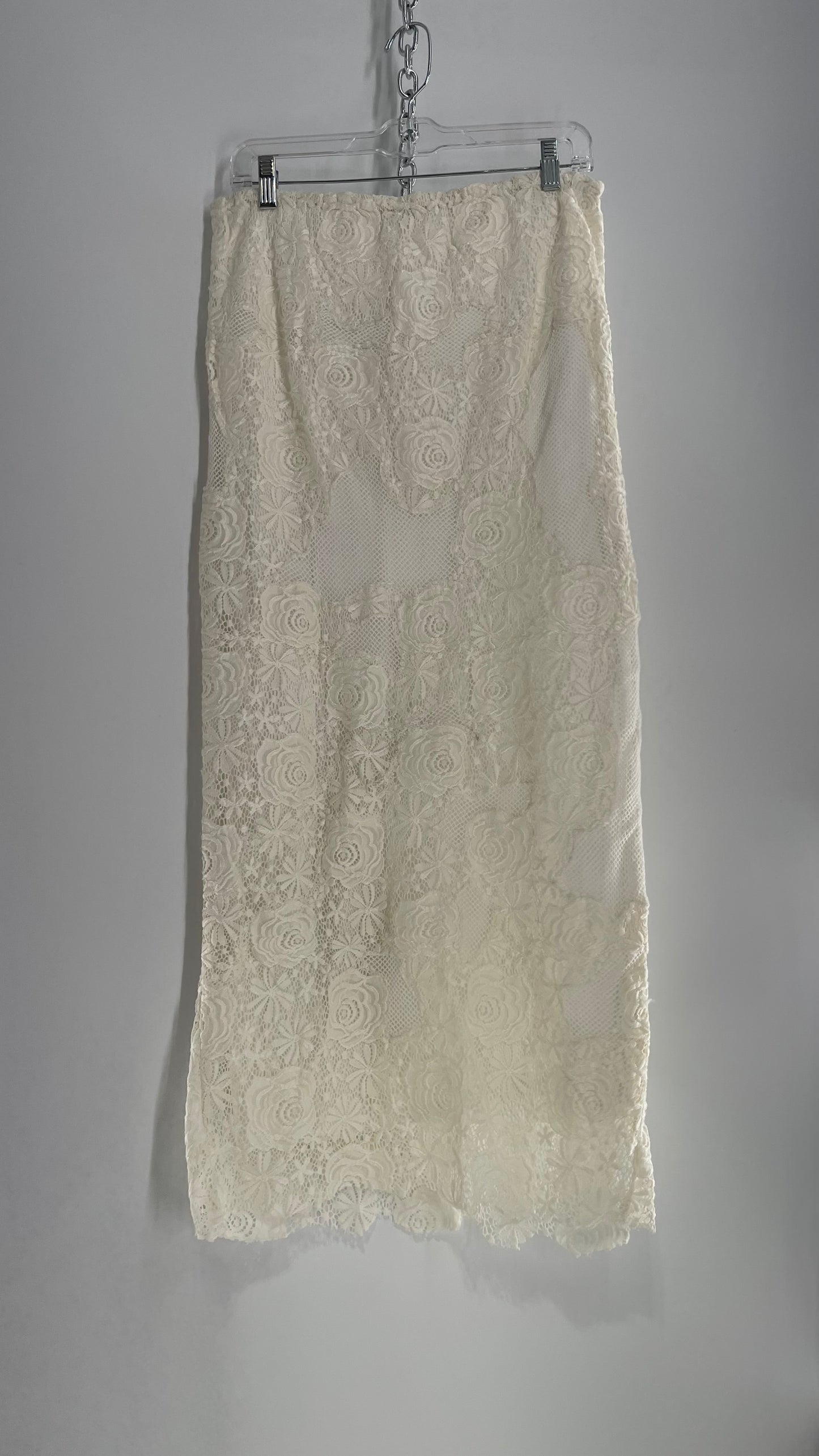 Free People White Mesh and Lace Long Skirt (Small)