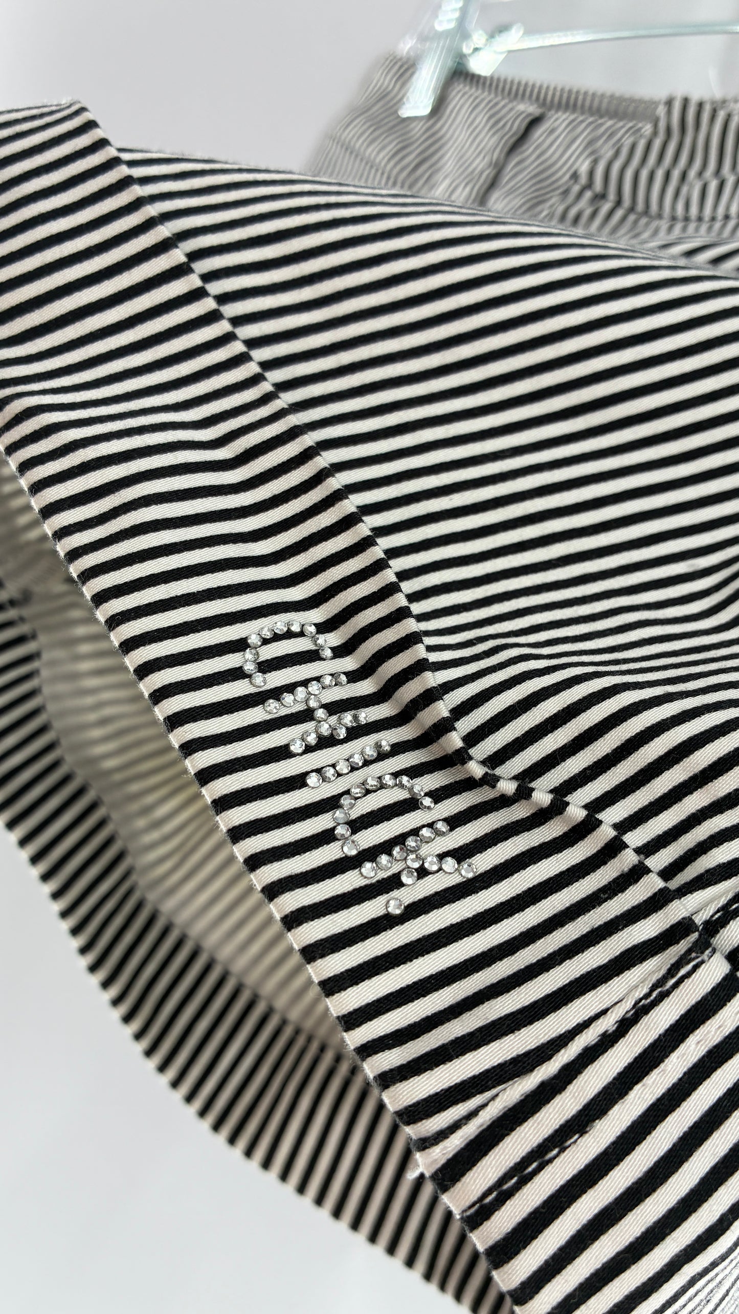 Vintage NICKY HILTON Black and White Striped Low Rise Shorts with Rhinestone “CHICK” Embellishment (5)