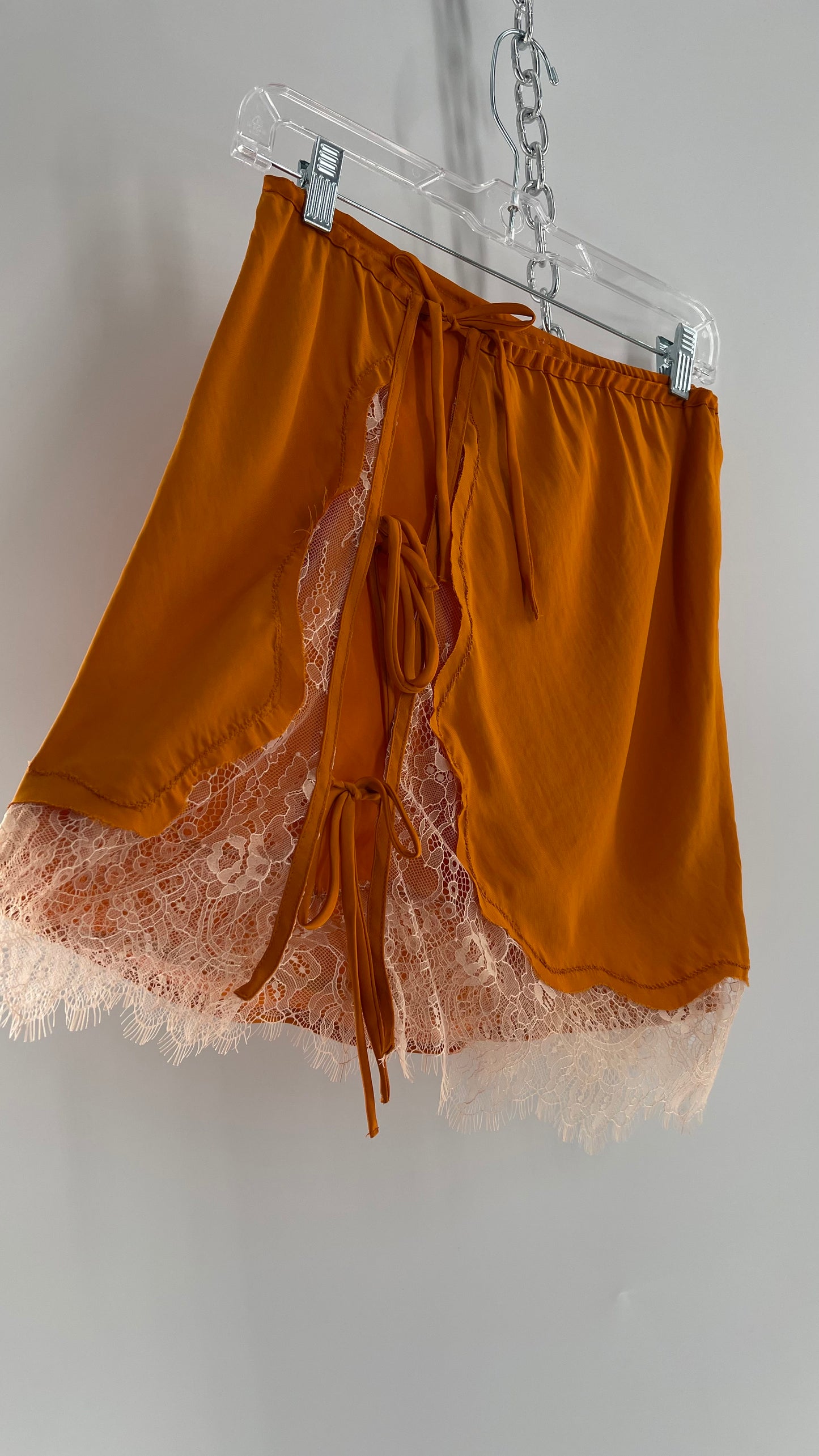 Free People Orange Lace Trim Silky Mini Skirt (Medium)