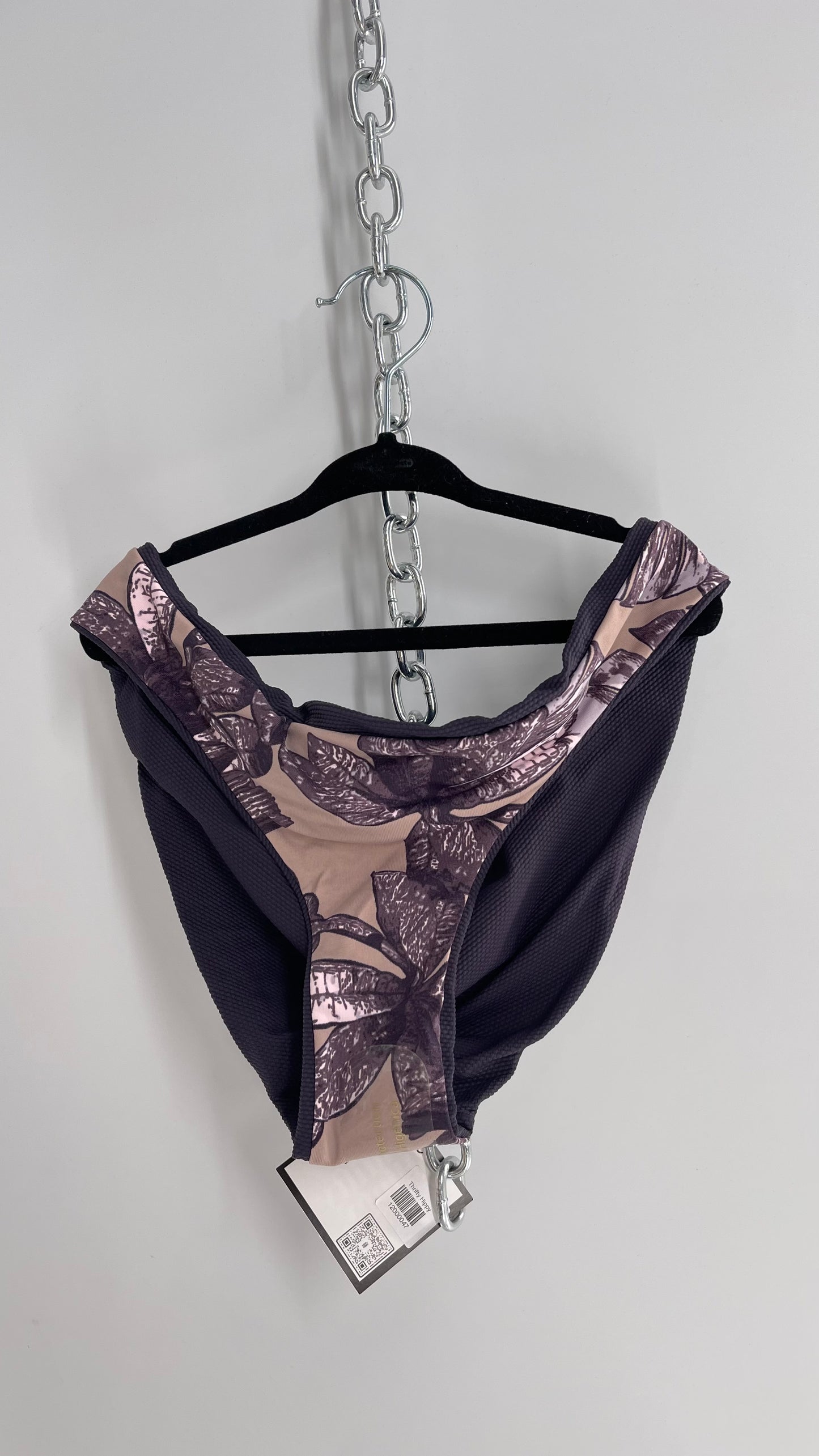 Maaji Deep Purple and Leaf Patterned Reversible Swim Bottoms NWOT (XL)