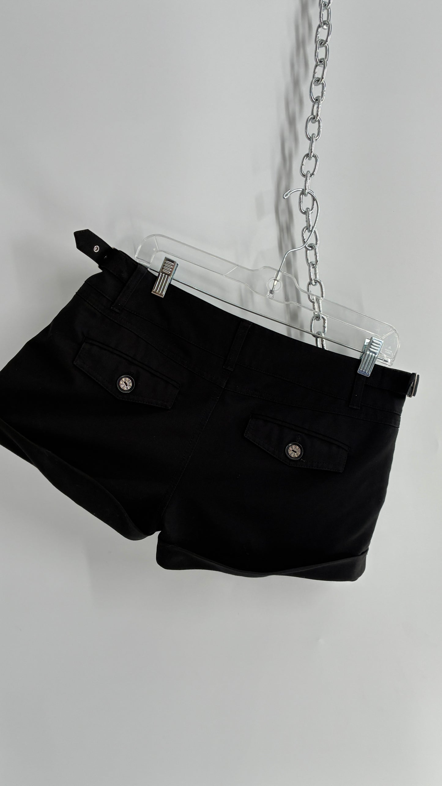 Vintage GUESS Black Cuffed Micro Mini Short with Embossed Details and Bum Pockets (30)