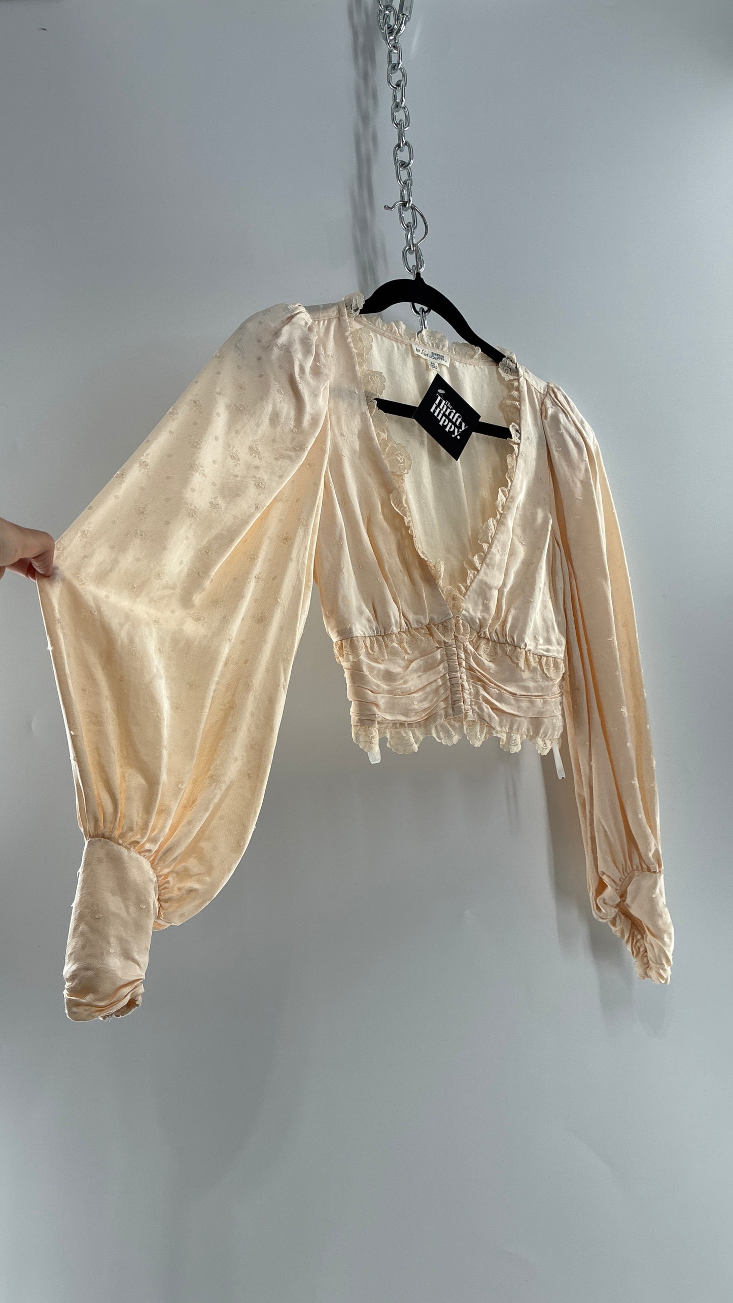 For Love & Lemons Ivory Balloon Sleeve Ruched Waist Blouse (XS)