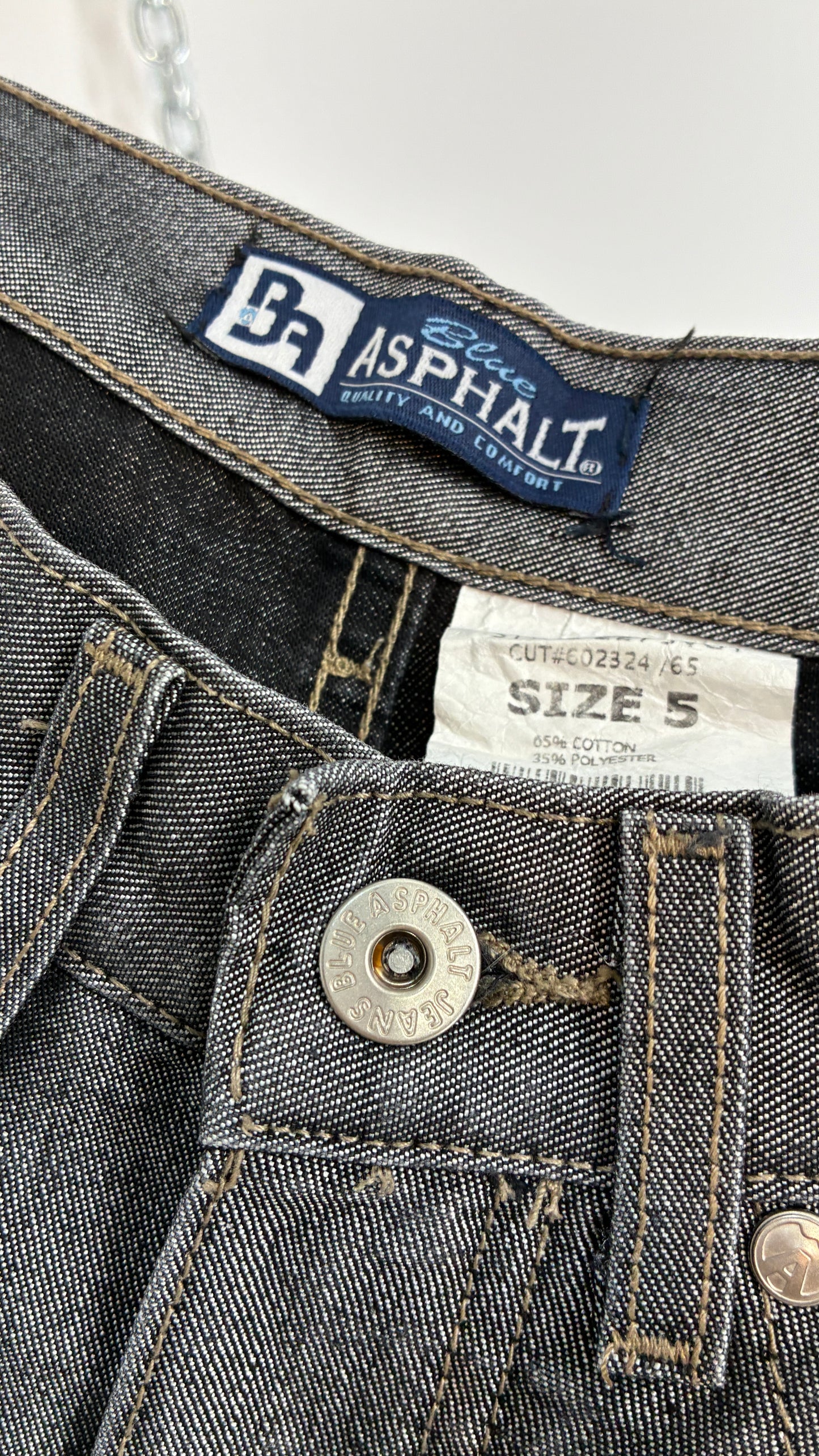 Vintage BLUE ASPHALT Metallic Silver Grey Denim Low Rise Kick Flares (5)