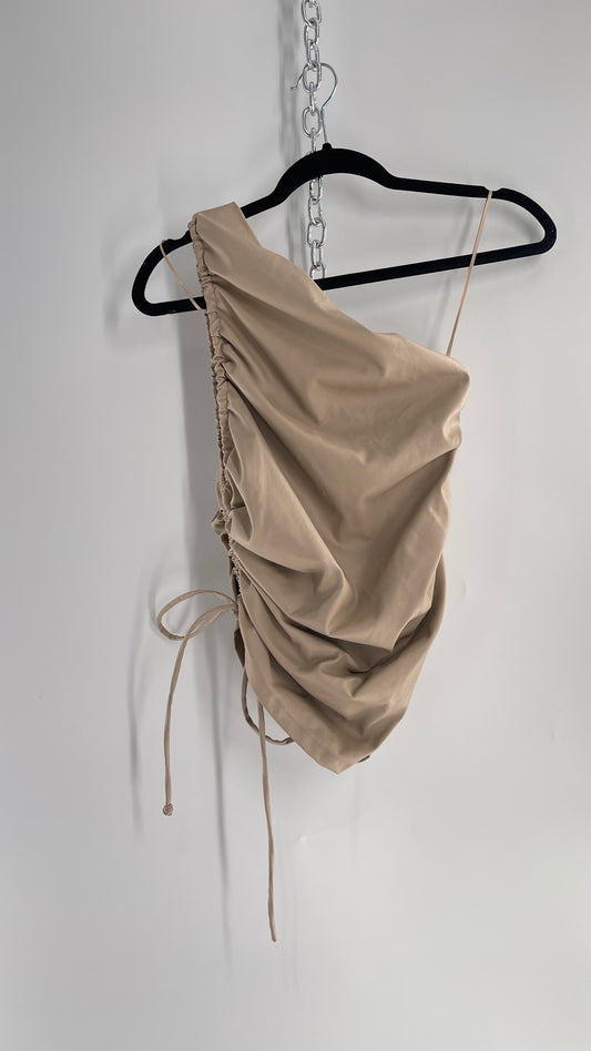 4Si3nna Faux Leather Ruched One Shoulder KAMALA Tank (Small)