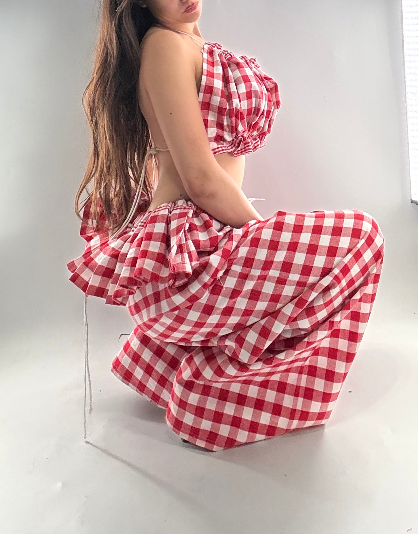 Vintage Handmade Picnic Red/White Gingham Two Piece Set (XS-L)