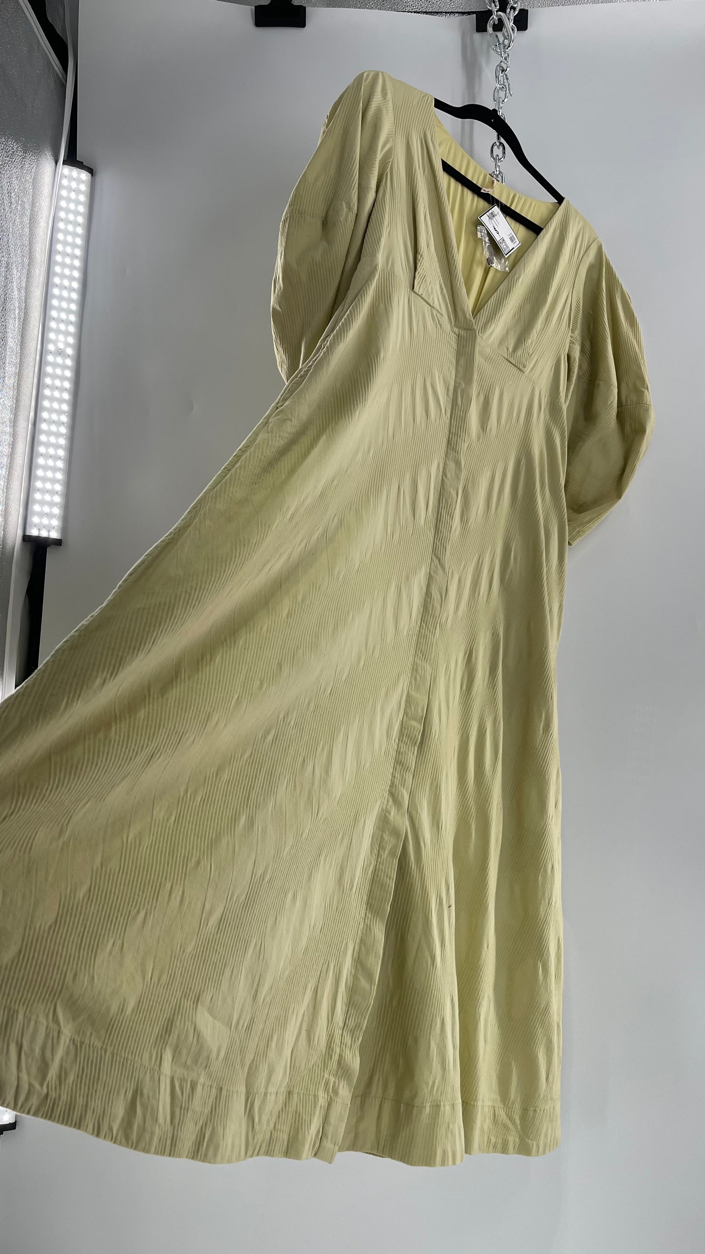 Free People Sage Green Textured Hidden Wooden Button Front Maxi with Back Pleating (Small)