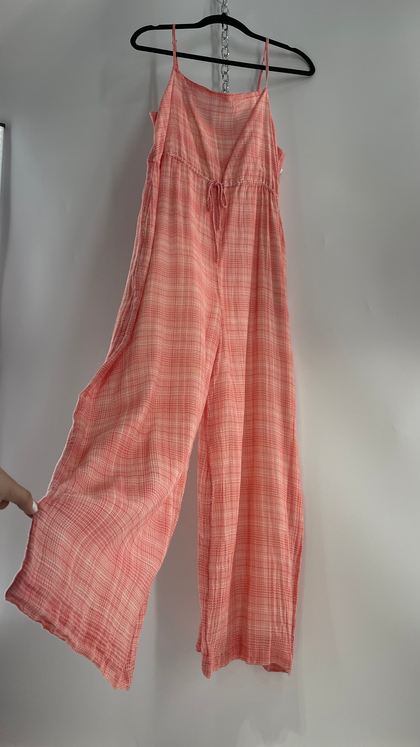 Urban Outfitters Gingham Plaid Red Picnic Jumpsuit (Large)