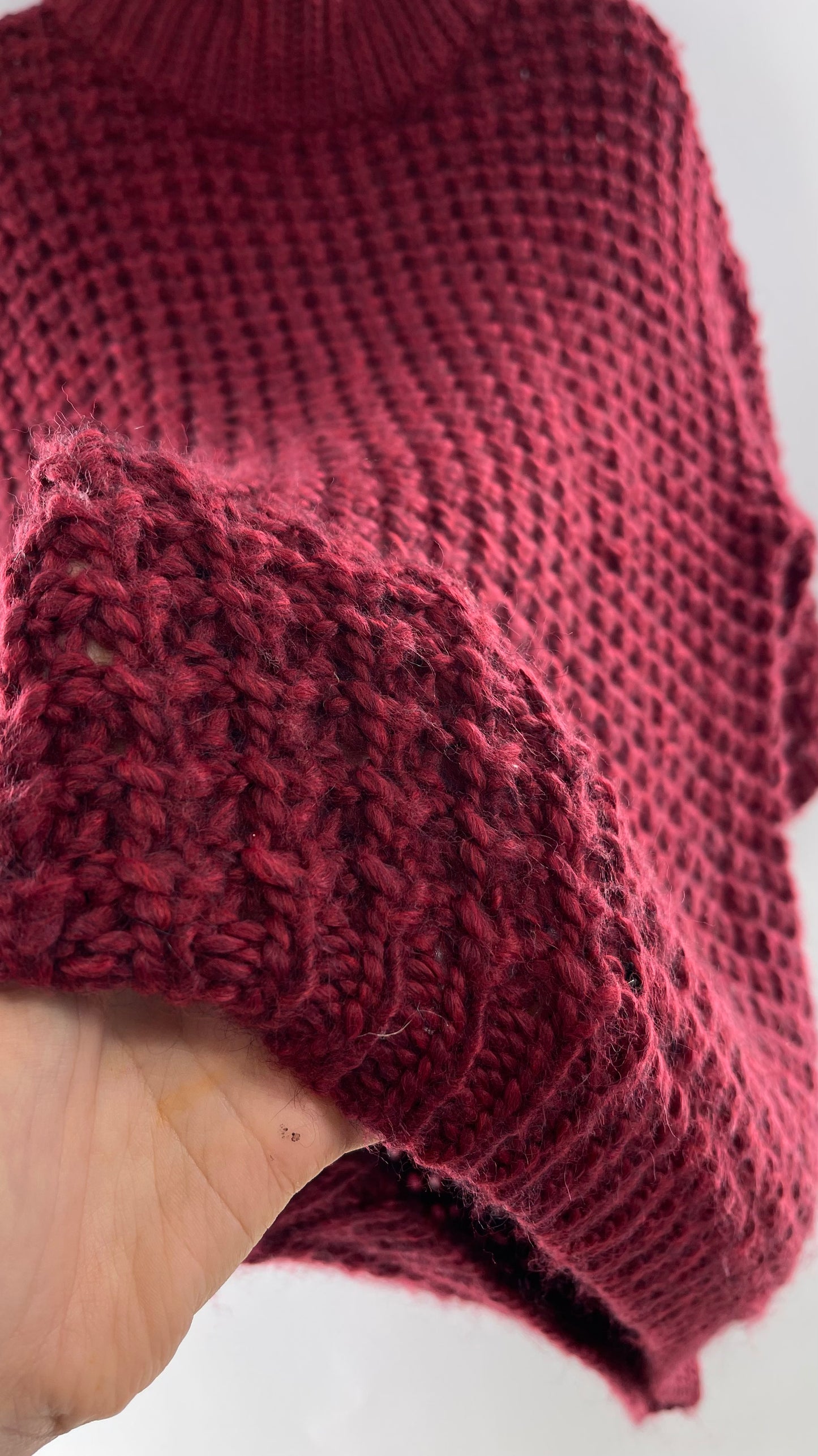Anthropologie Thick Knit Burgundy/Maroon Short Sleeve Slouchy Turtle/Mock Neck Sweater (Large)