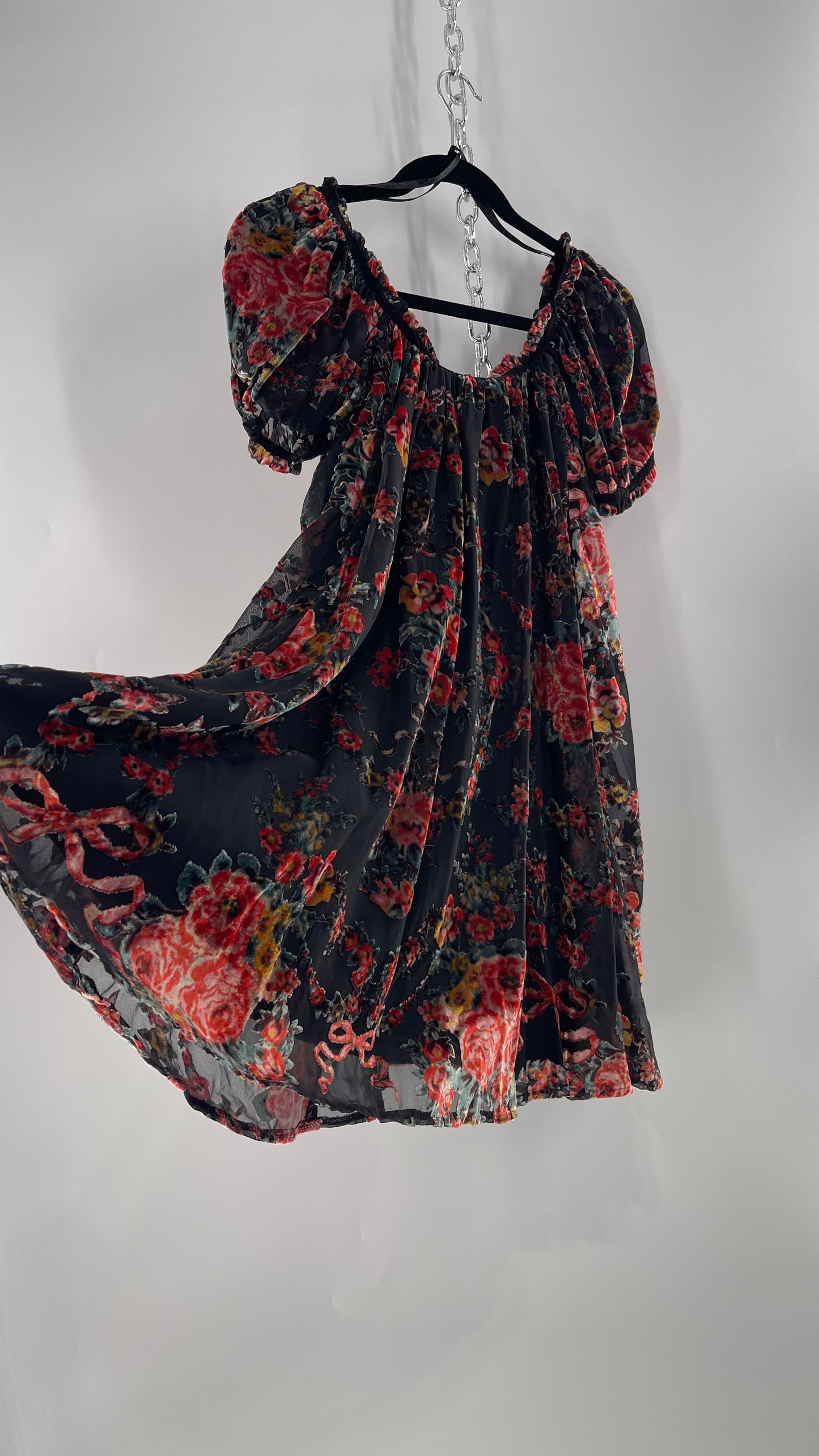 Free People Beautiful Blooms Velvet Florals Babydoll Dress (Small)