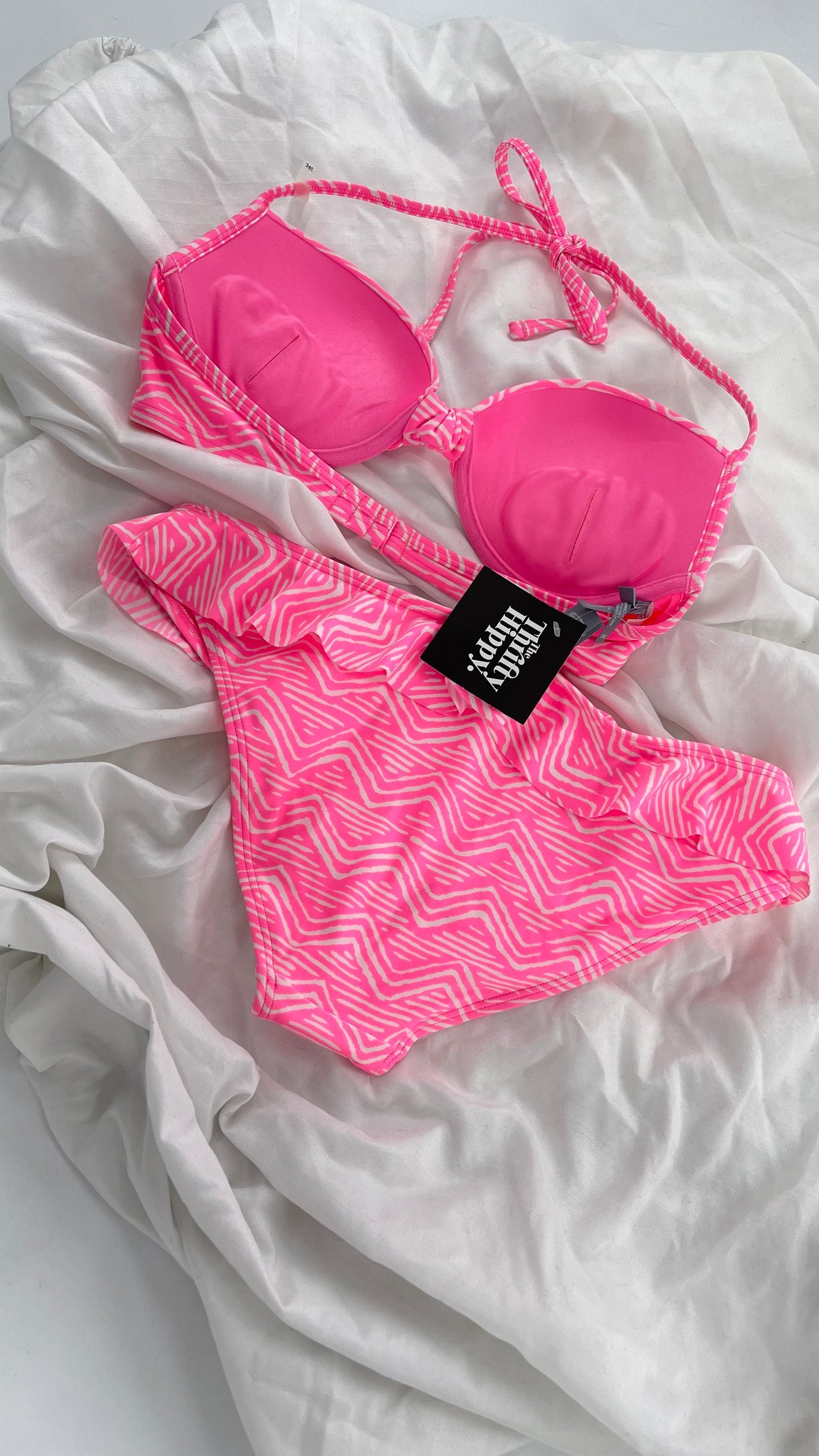 AERIE Pink Swim Set with Padded Underwire Top and Ruffled Bottoms (34C/M)