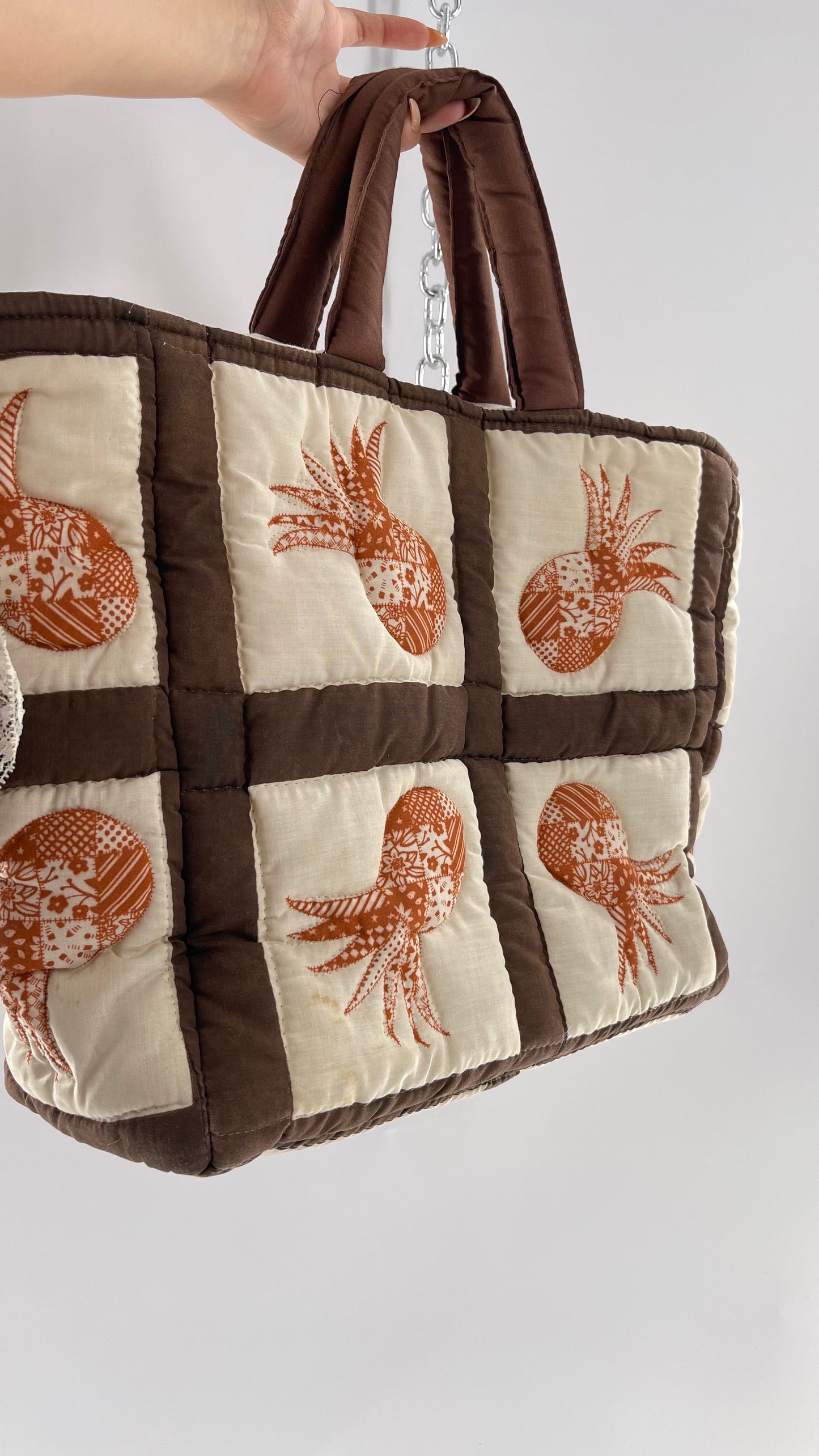 Vintage Patchwork Brown/Orange/Beige Handmade Quilted Tote