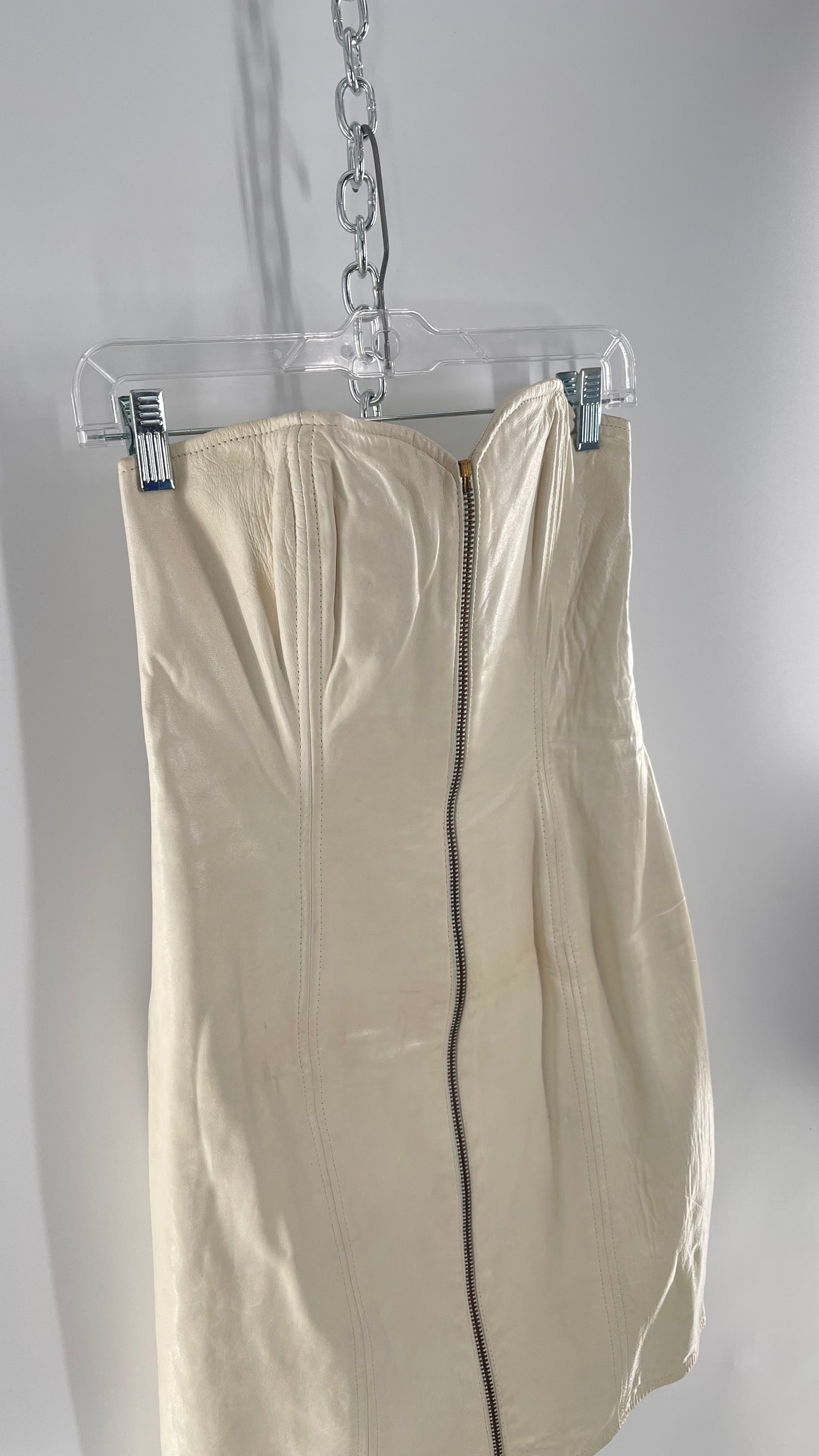 Vintage White Leather Zip Front Mini Dress *Handmade* (Size Small/Medium)