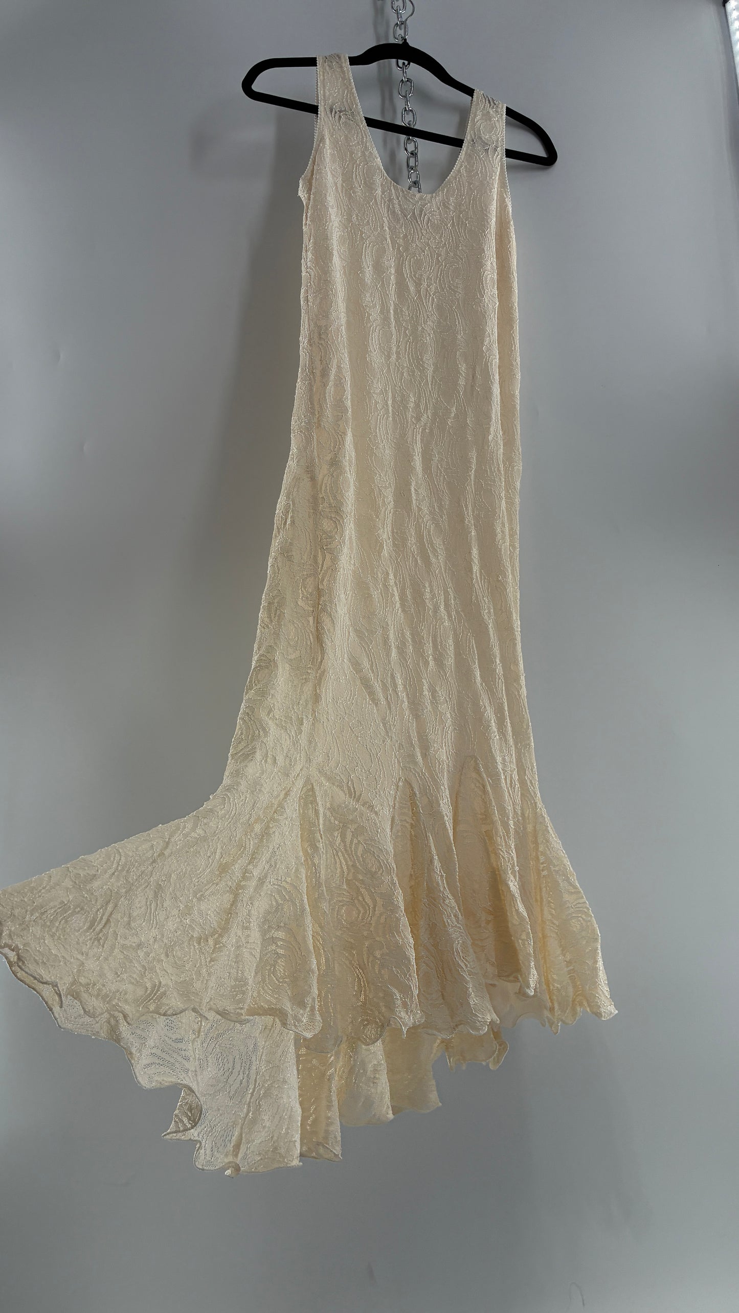 Vintage SARA MIQUE New York Off White Maxi Dress and Balloon Sleeve Cardigan Set (M)