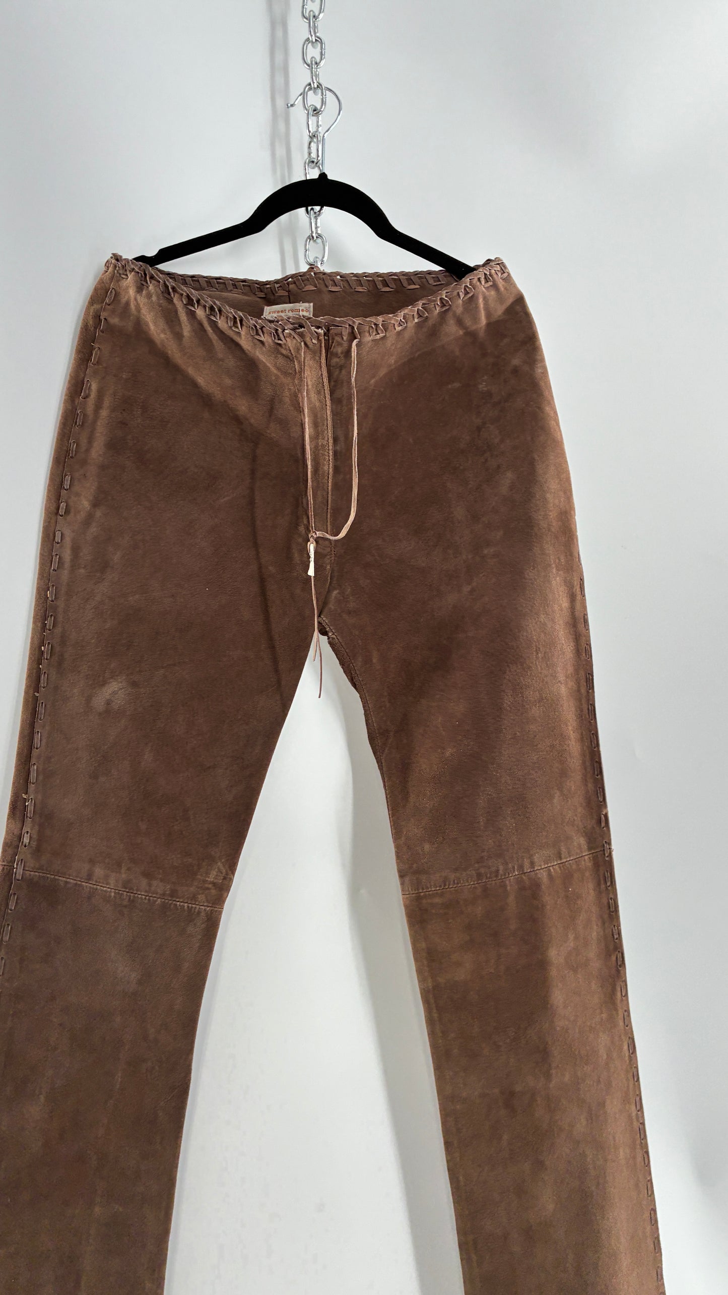 Vintage SWEET ROMEO Suede Leather Stitch Side, Braided Hem Pants (10)