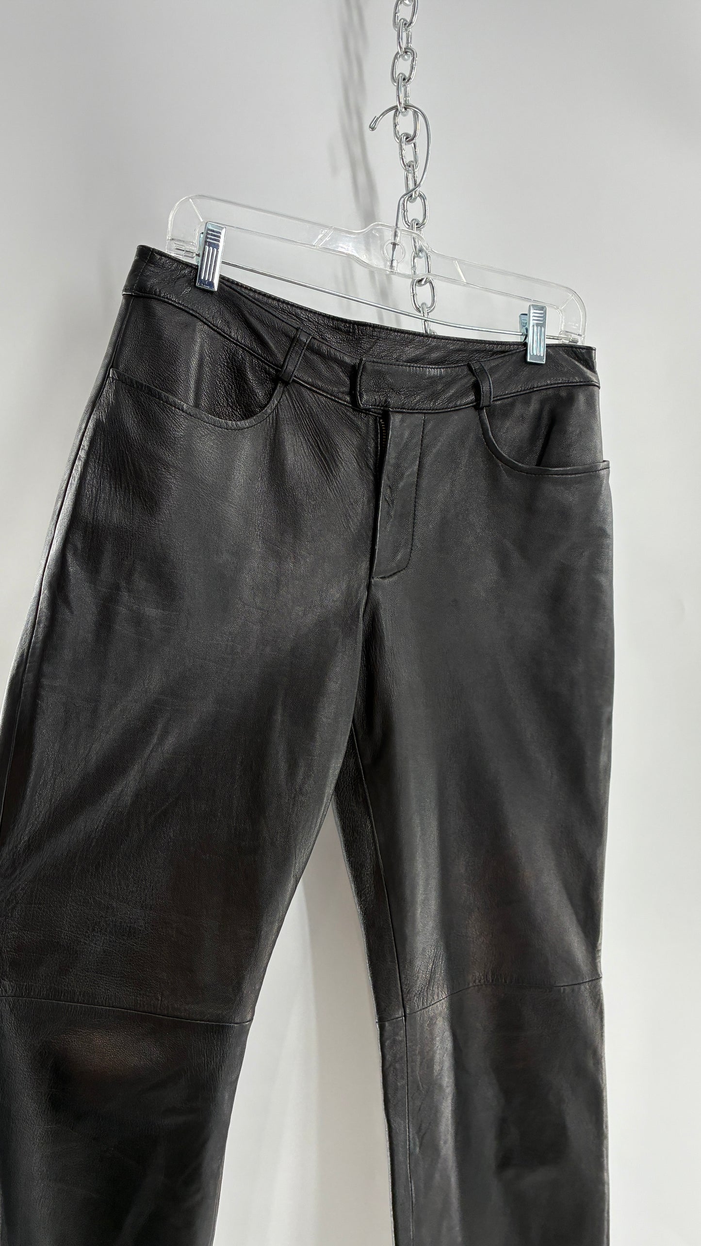 Vintage INC Black Soft Genuine Leather Side Closure Pants (6)