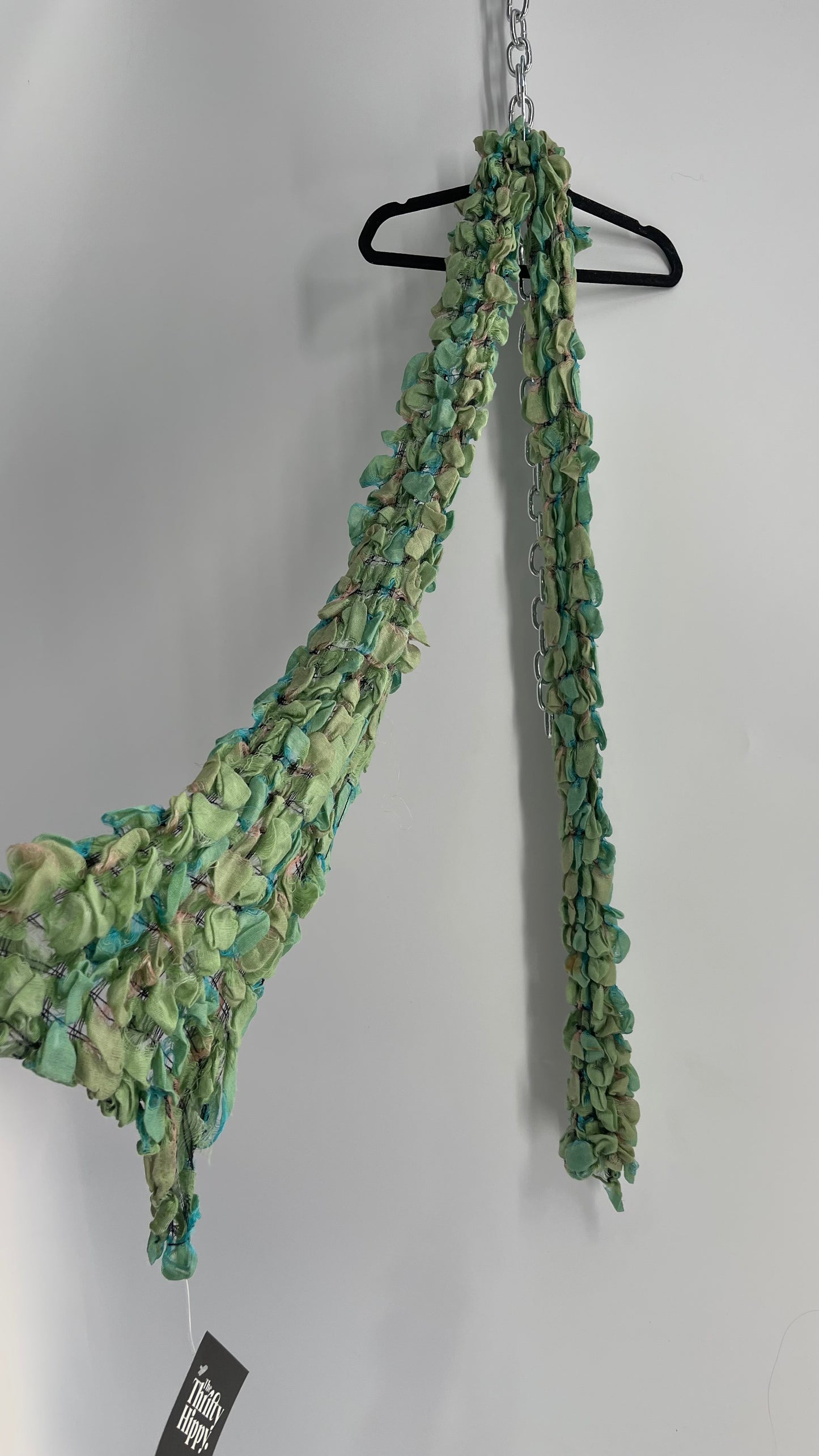 Vintage Scrunchy Green Textured Skinny Scarf