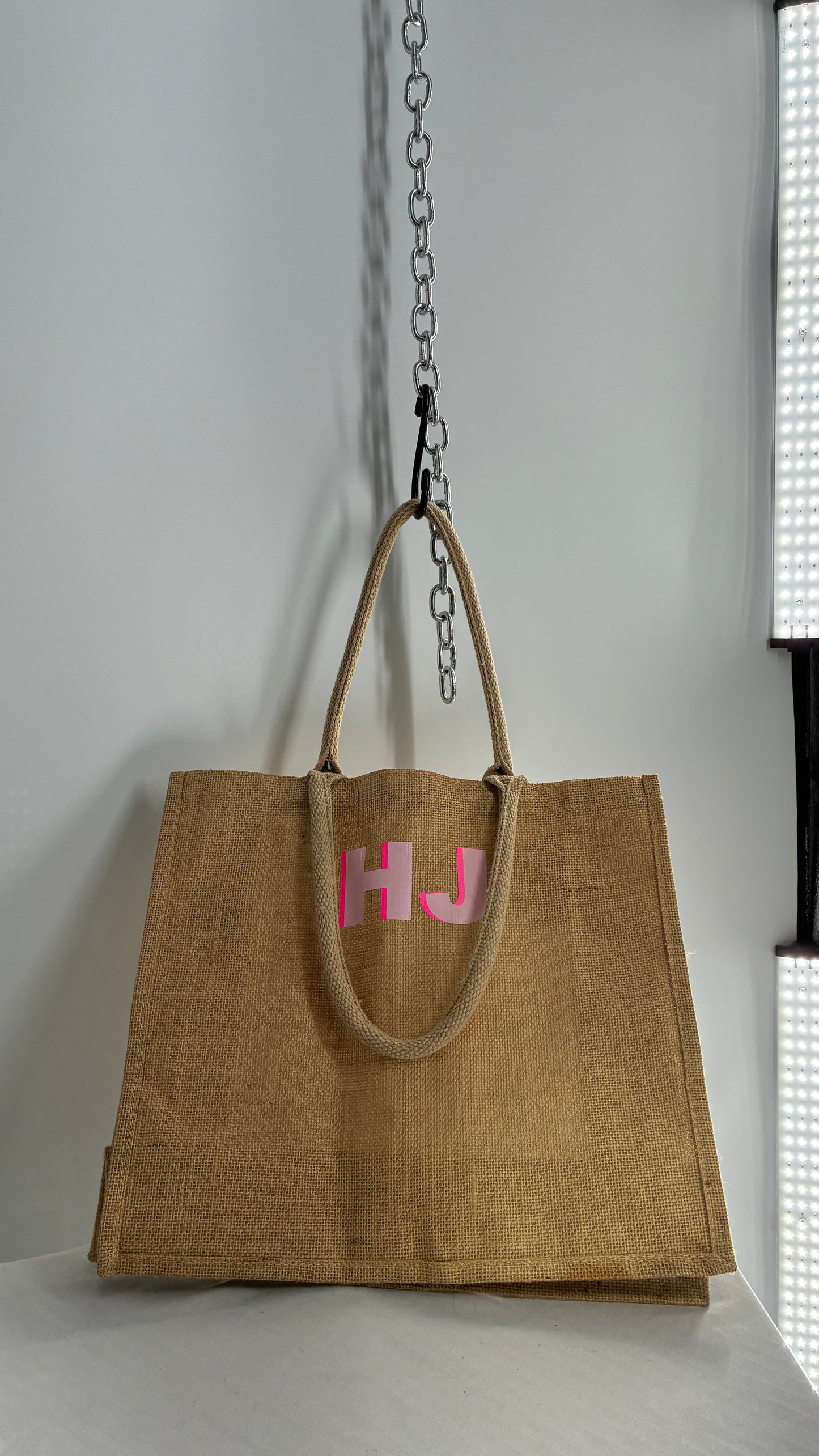 Vintage Burlap Monogram Beach Bag